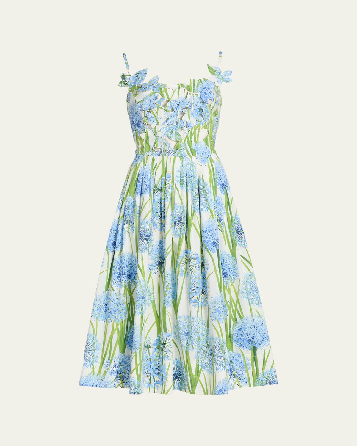 Oscar de la Renta Alliums Poplin Cutout Sleeveless Midi Dress