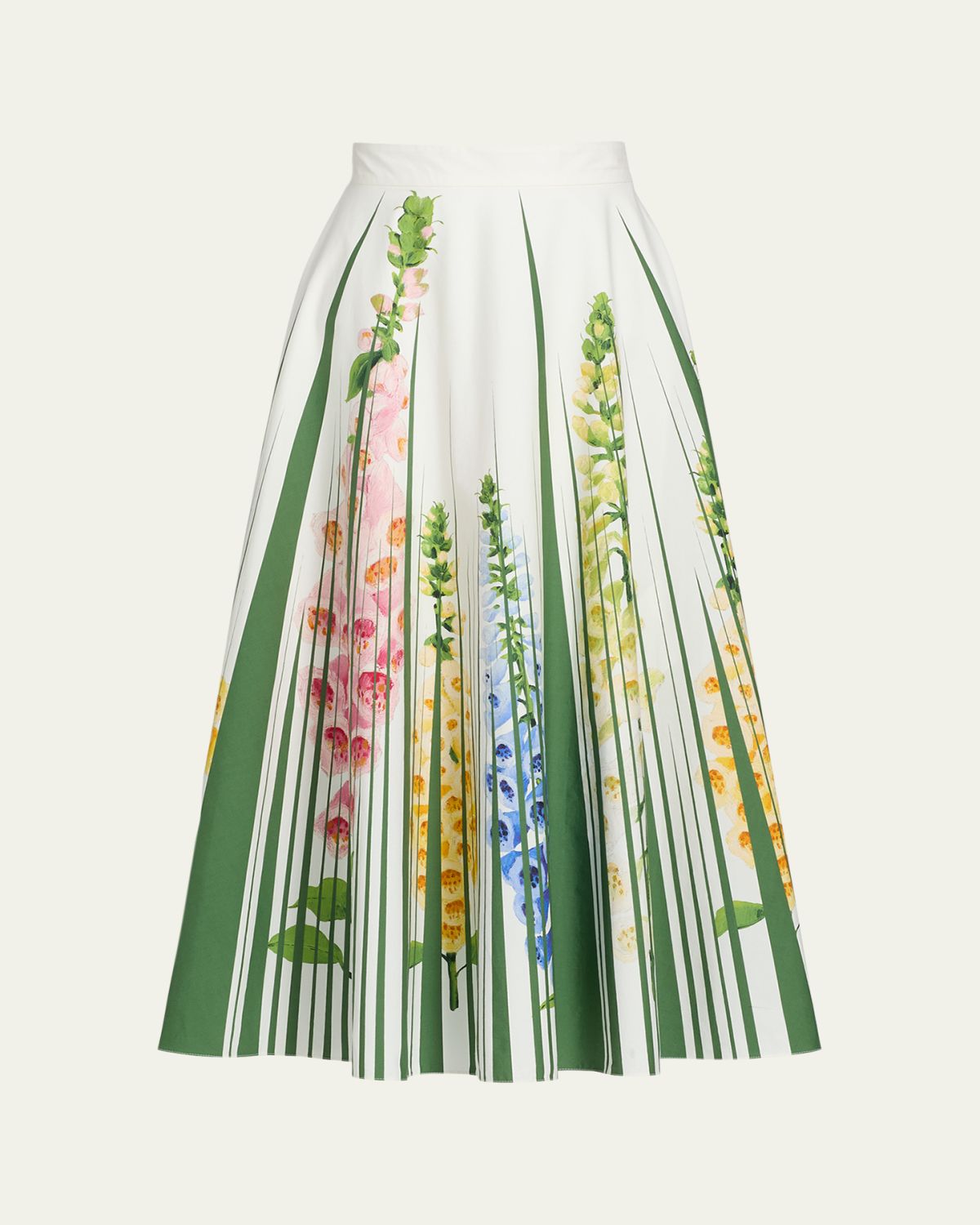 Oscar de la Renta Foxgloves Cotton Popline A-Line Midi Skirt