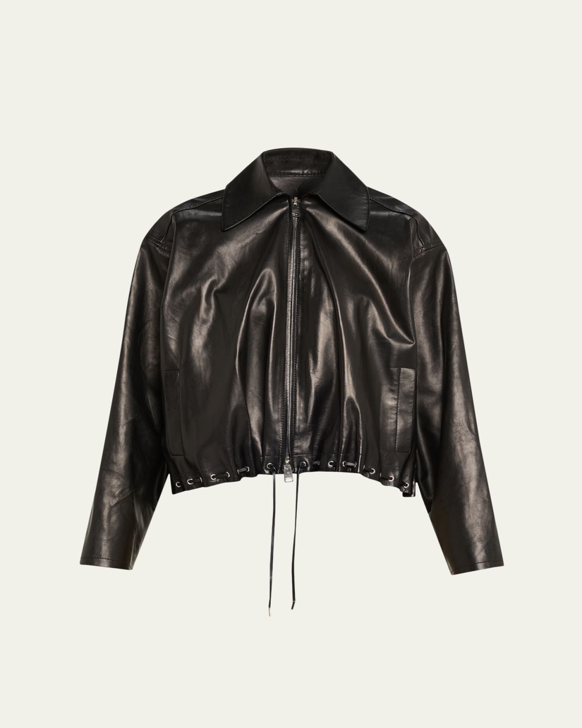 Brandon Maxwell Leland Leather Zip Balloon Jacket