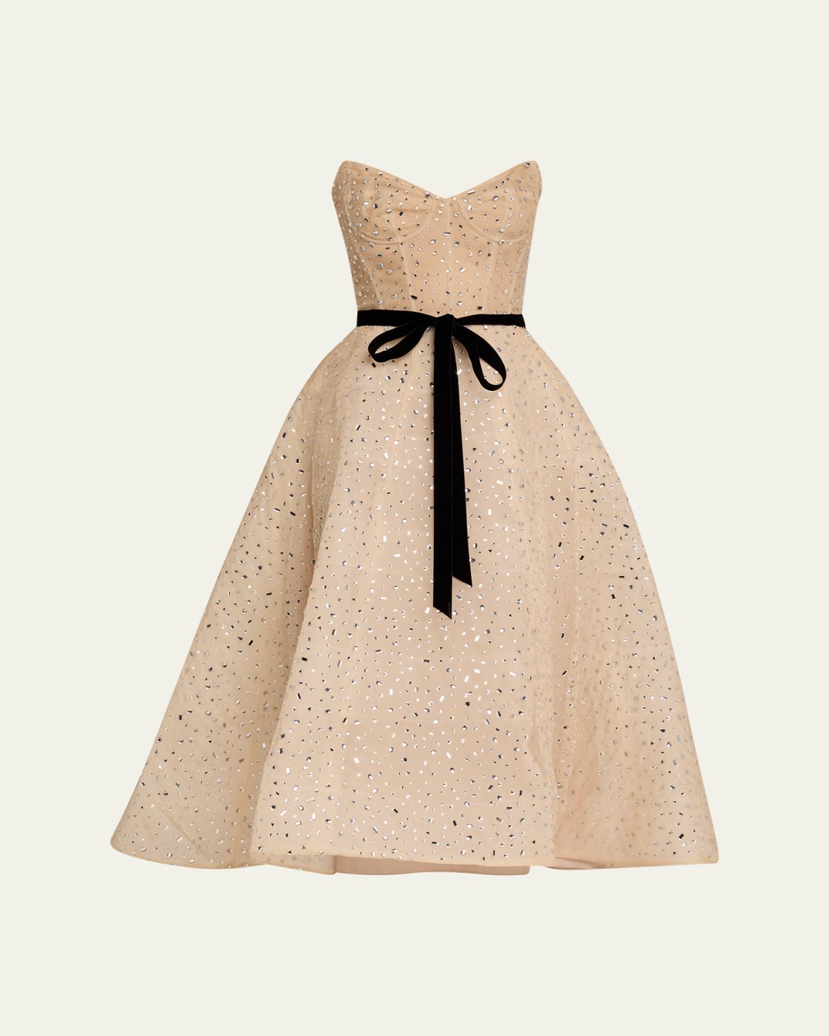 Monique Lhuillier Strapless Crystal Organza Cocktail Dress