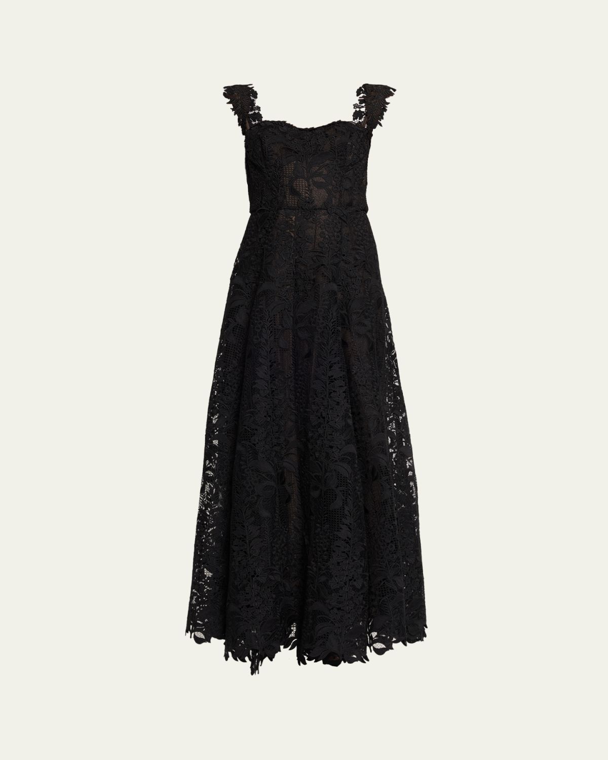Sleeveless Foxglove Lace Sweetheart-Neck Gown
