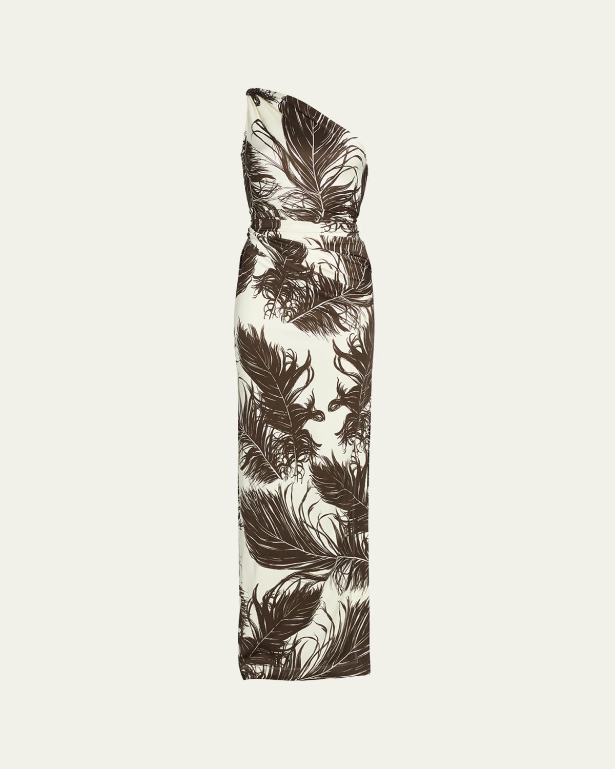 Oscar de la Renta Feather-Print One-Shoulder Sleeveless Gown