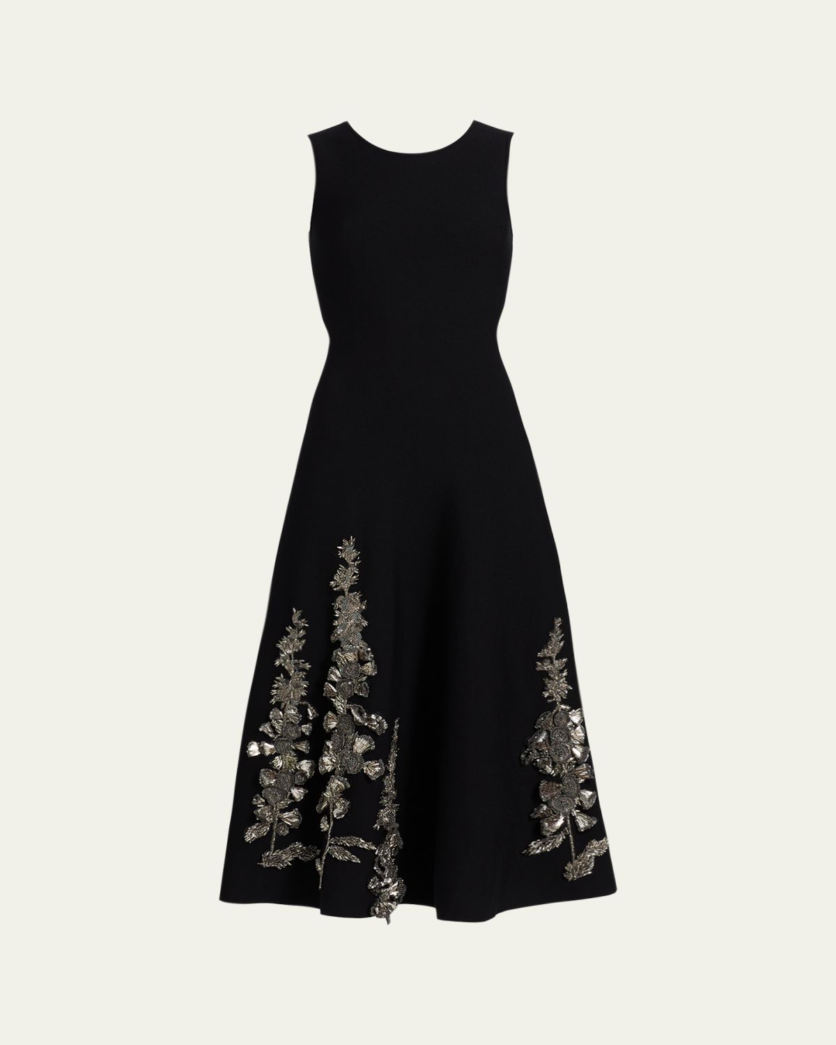 Oscar de la Renta Embroidered Foxglove Sleeveless Midi Dress