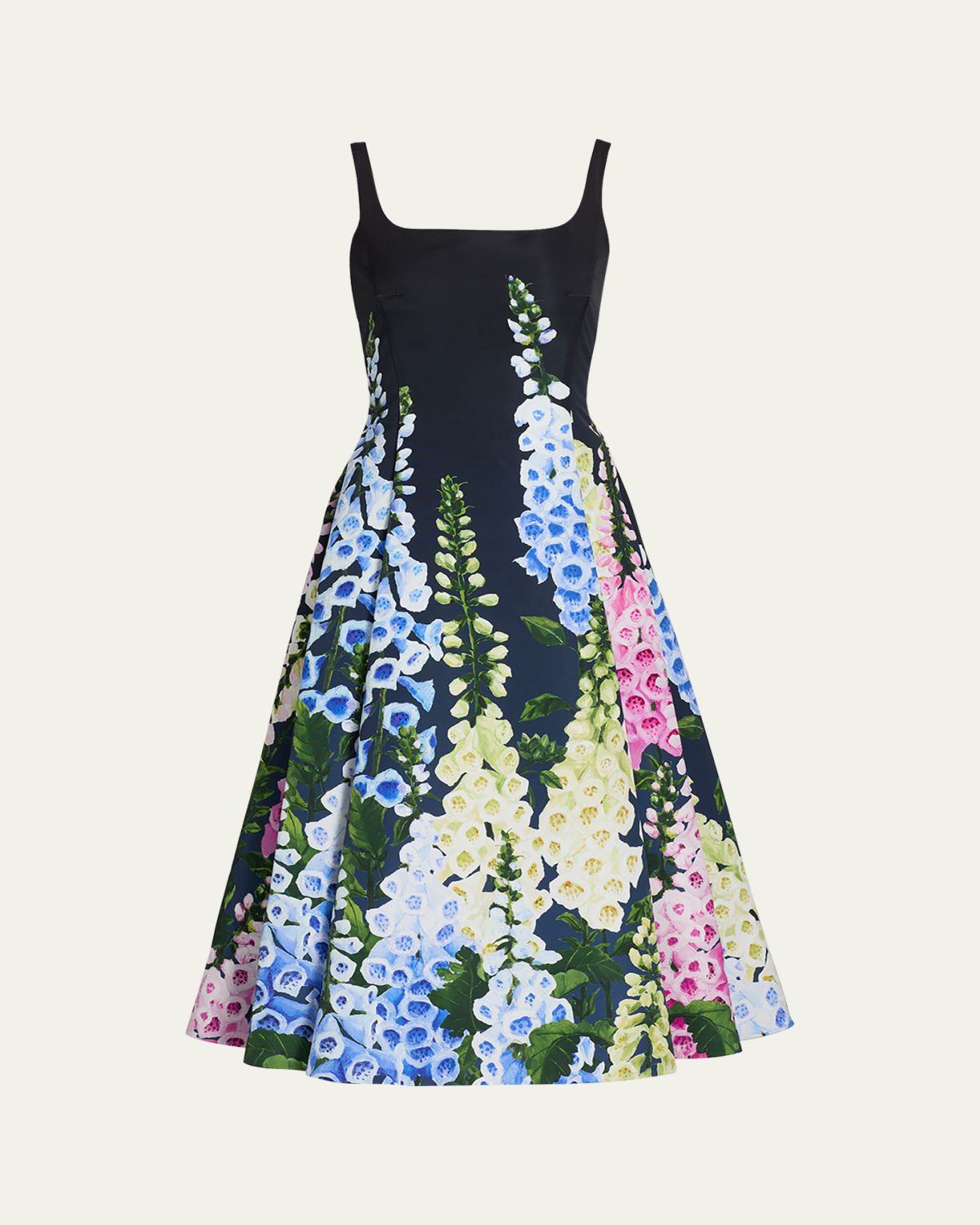 Oscar de la Renta Multi Foxglove Degrade Printed Faille Midi Cocktail Dress