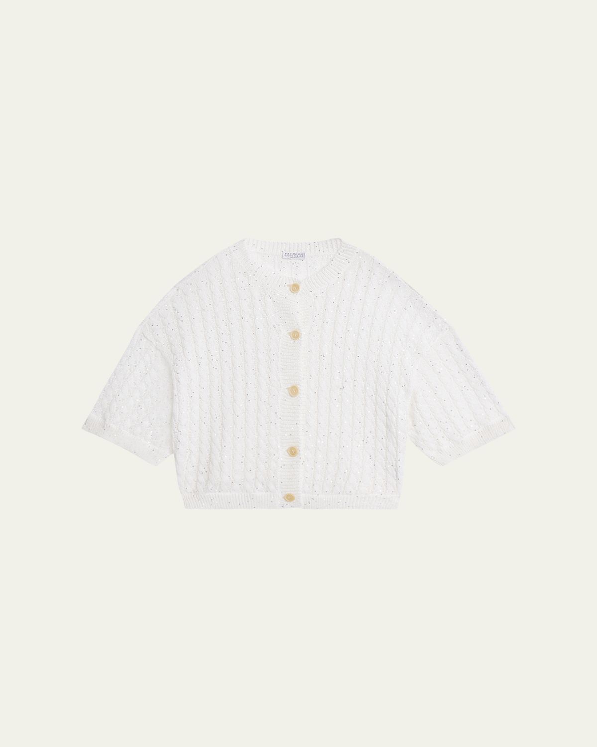 Brunello Cucinelli Linen Pailette Charming Cable-Knit Cardigan