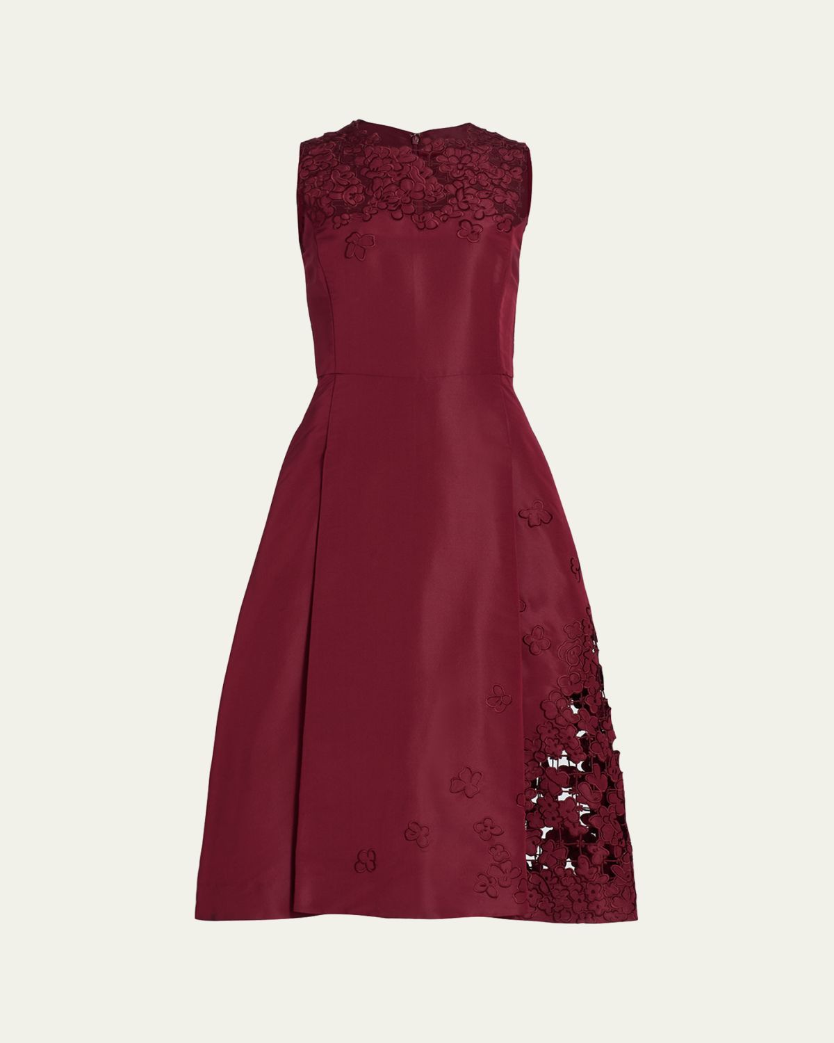 Oscar de la Renta Sleeveless Embroidered Midi Cocktail Dress