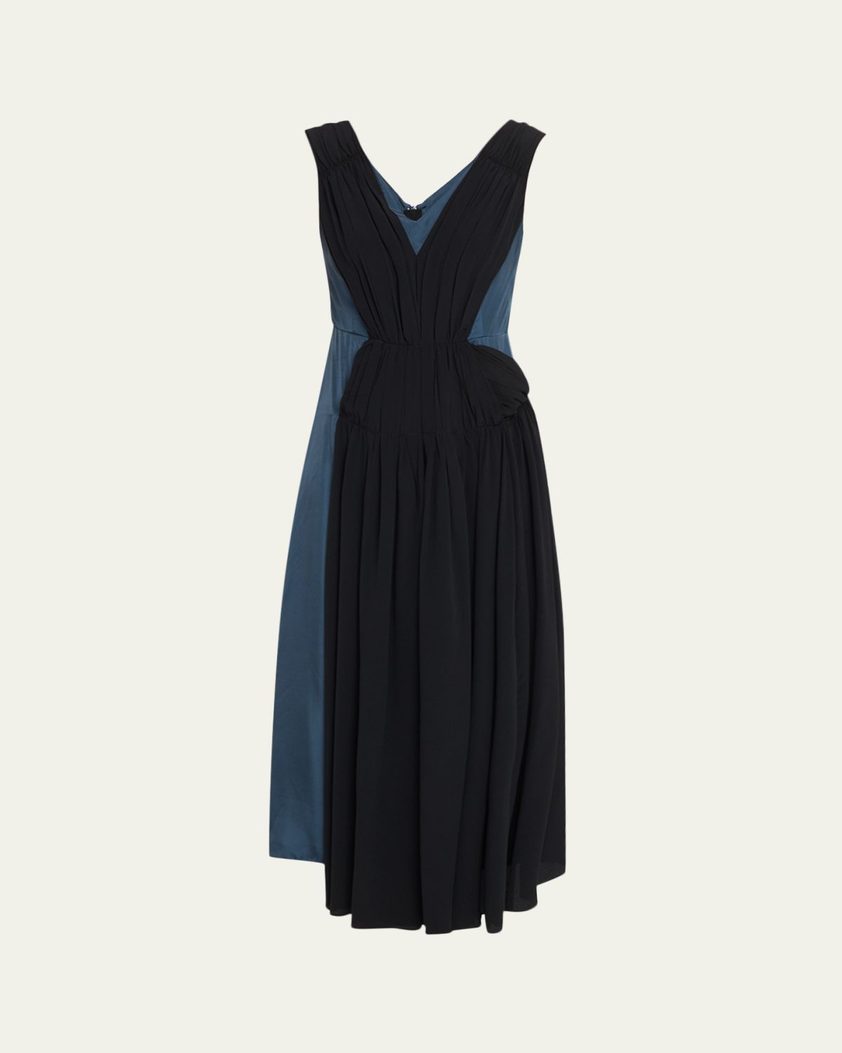 Marni Asymmetric Draped Twill Sleeveless Midi Dress