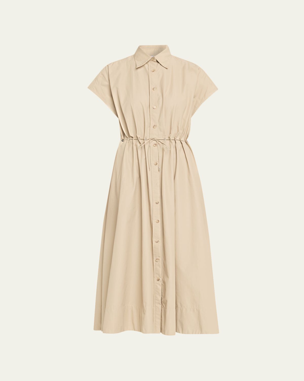 Brandon Maxwell Blake Cap-Sleeve Drawstring Midi Shirtdress