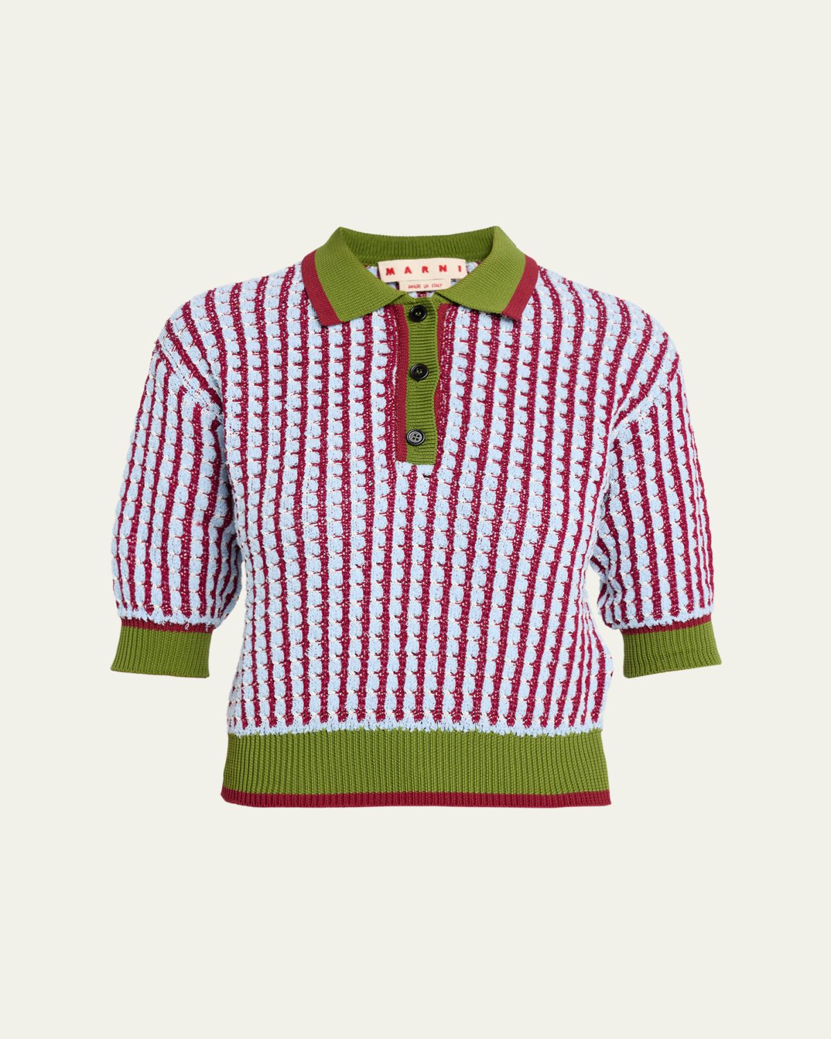 Marni Boucle Tweed Knit Short-Sleeve Polo Sweater