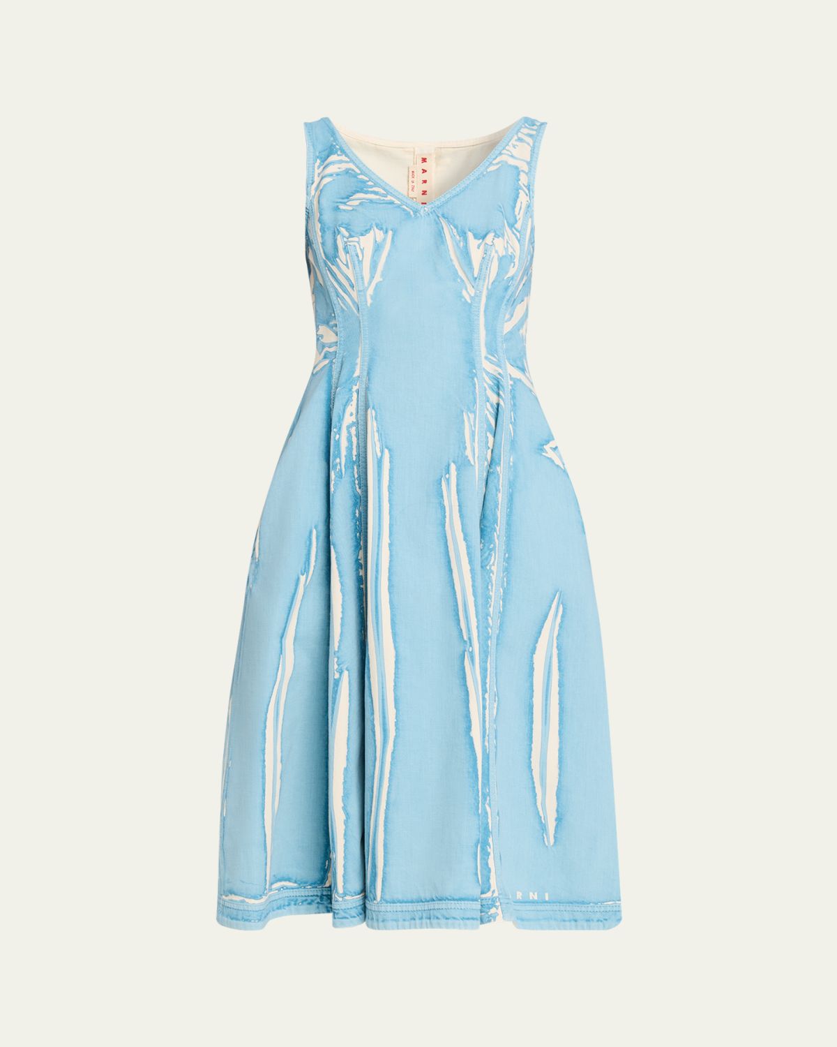 Marni Screen-Printed Denim Sleeveless Midi Dress