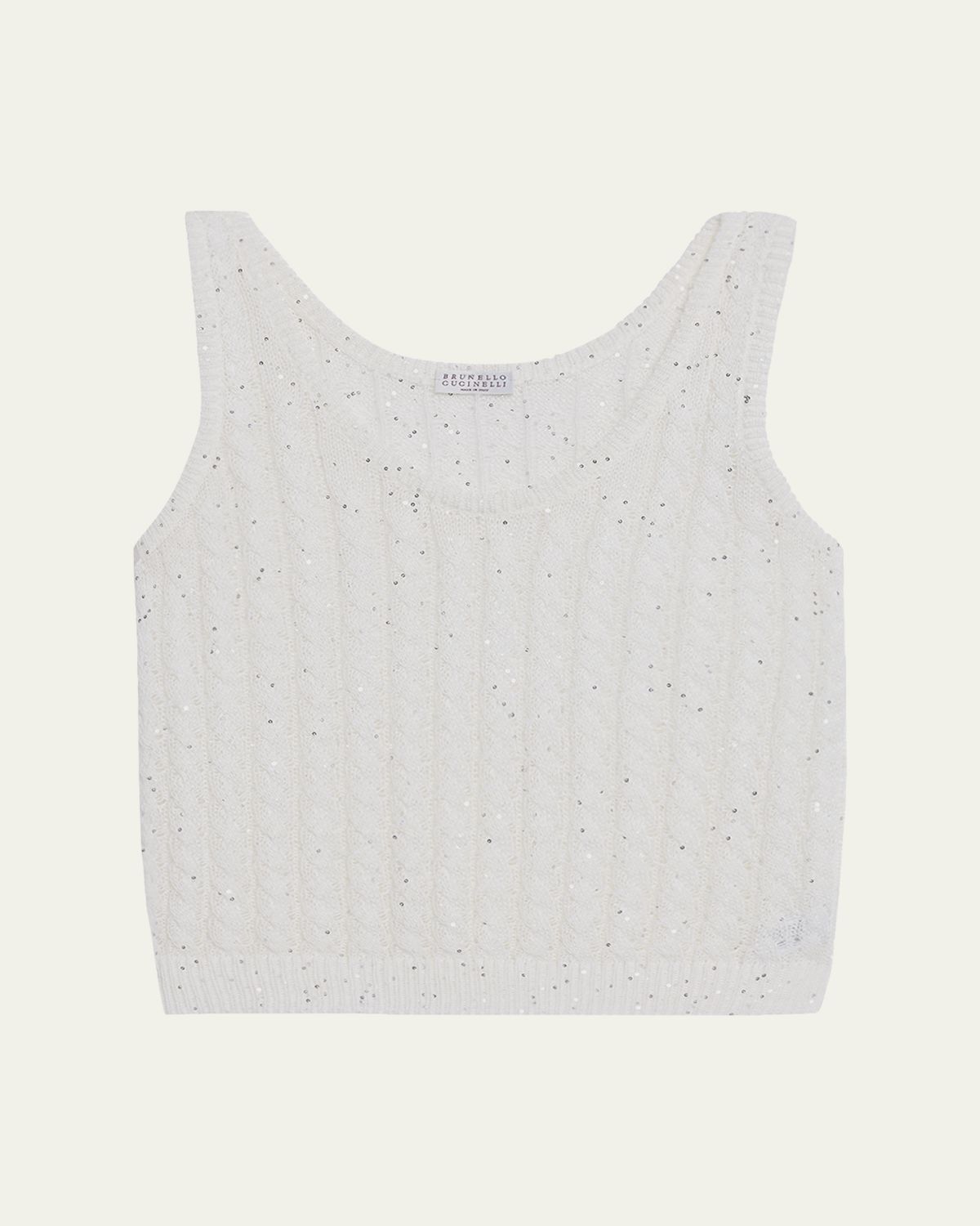 Brunello Cucinelli Linen Pailette Charming Cable Scoop-Neck Tank Top