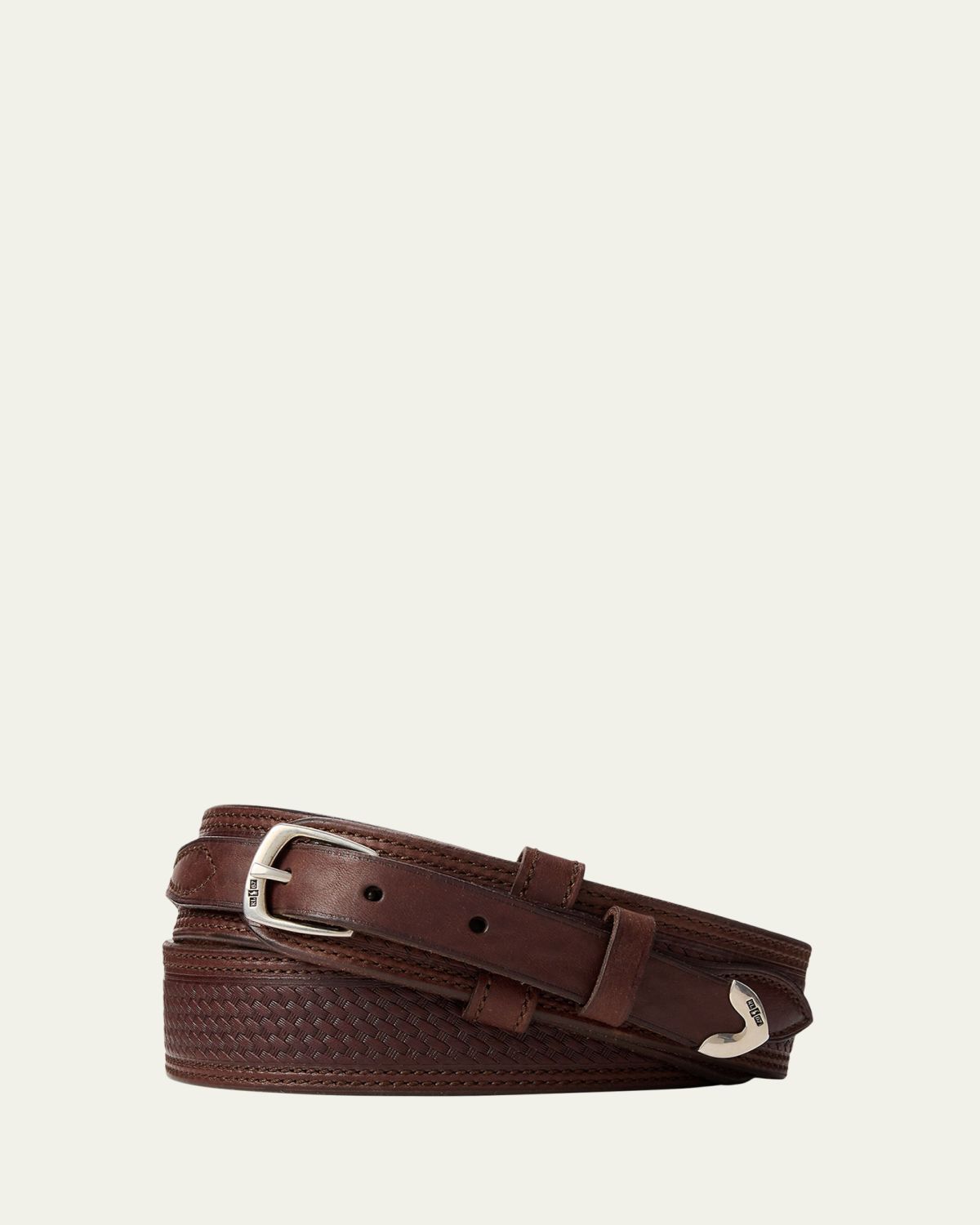 Ralph Lauren Purple Label Men's Topstitched Western Leather Belt