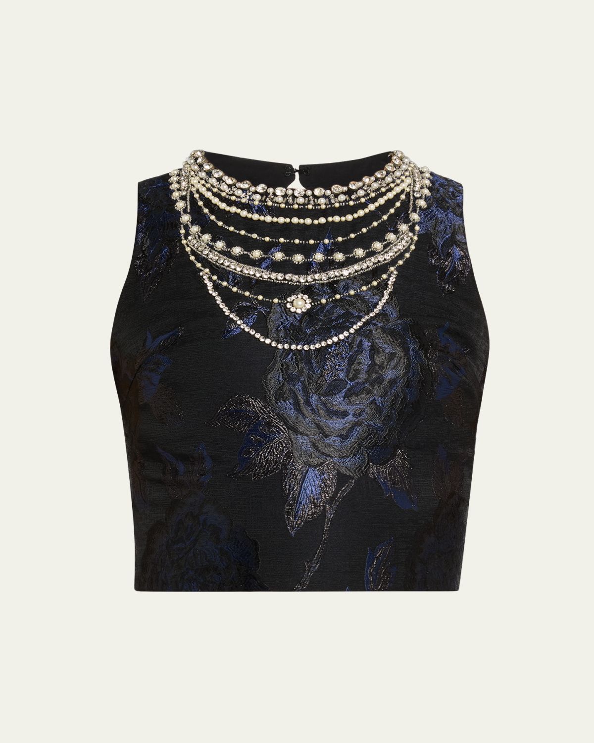 Alice + Olivia Cherra Embellished Floral Jacquard Crop Top