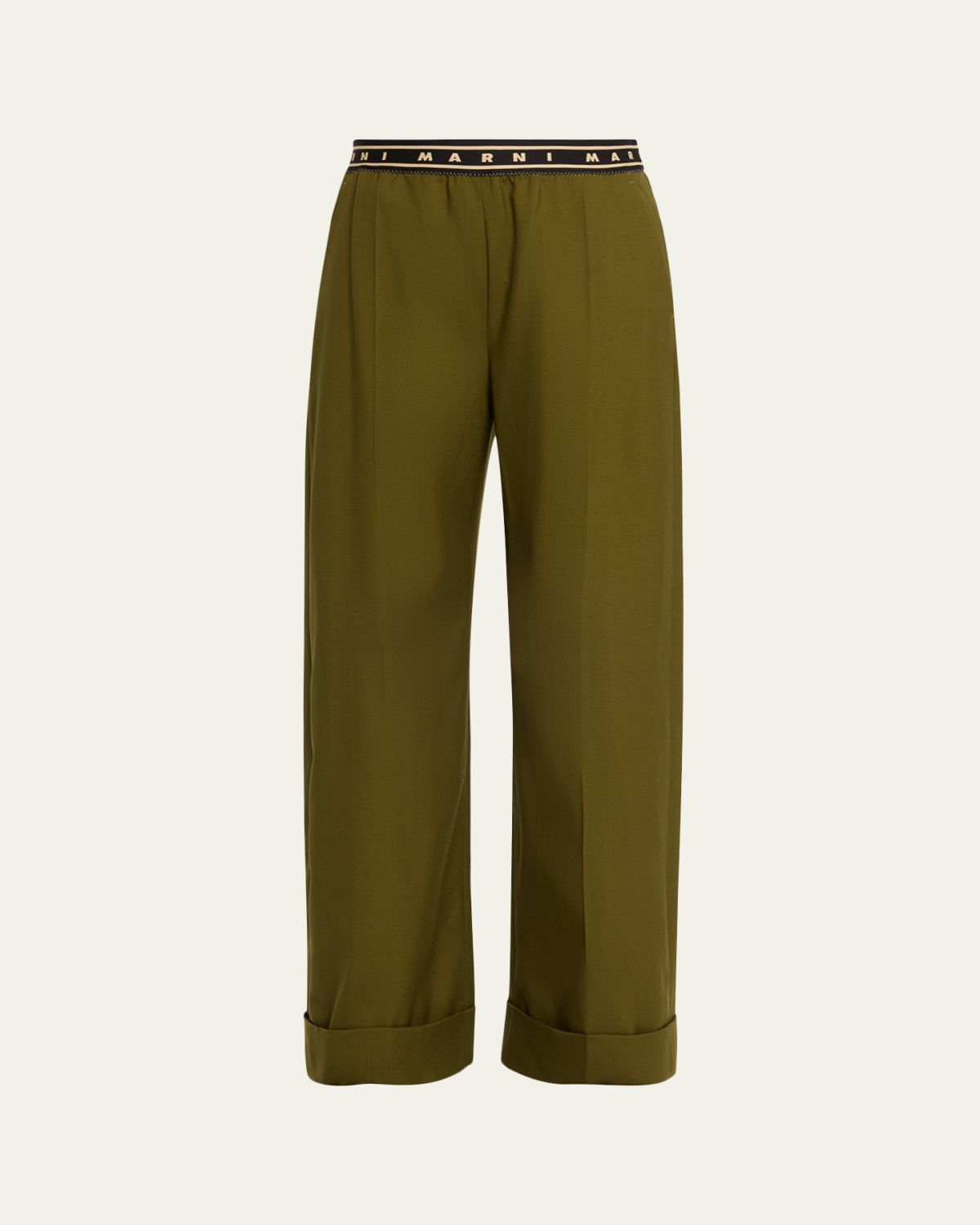 Marni Tropical Wool Logo Band Straight-Leg Trousers