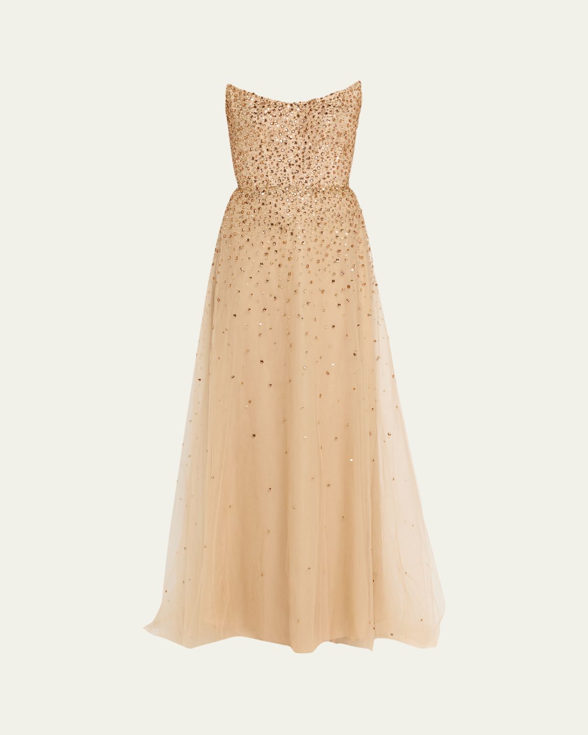 Monique Lhuillier Strapless Crystal Embellished Tulle Gown