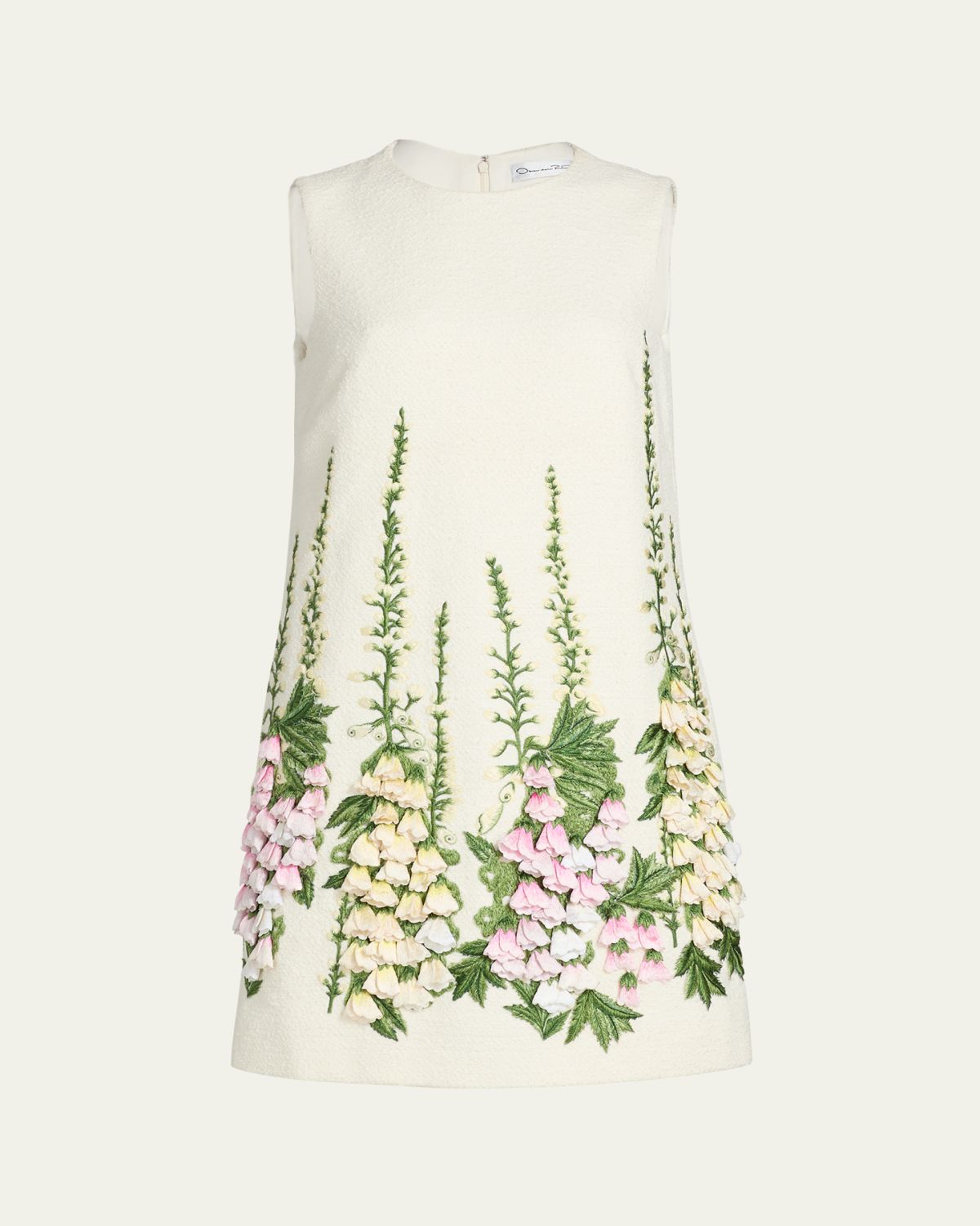 Oscar de la Renta Foxglove Embroidered Tweed Mini Shift Dress