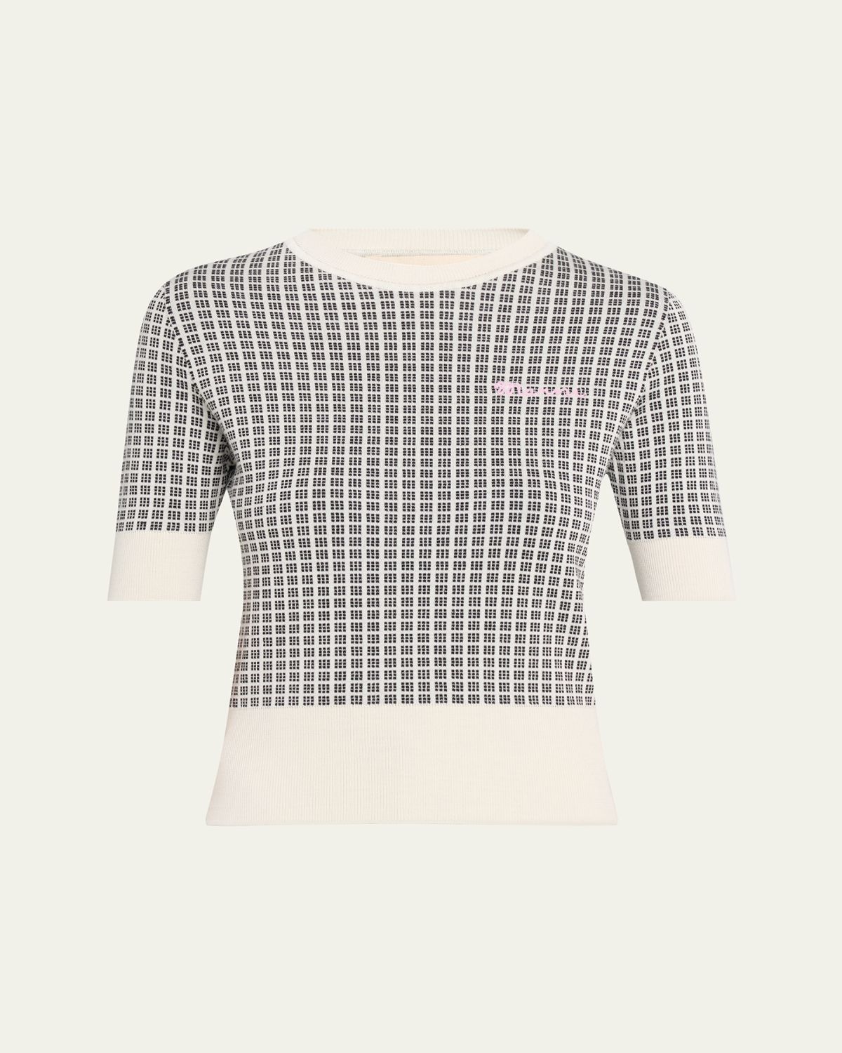 Marni Check Knit Short-Sleeve Crewneck Sweater