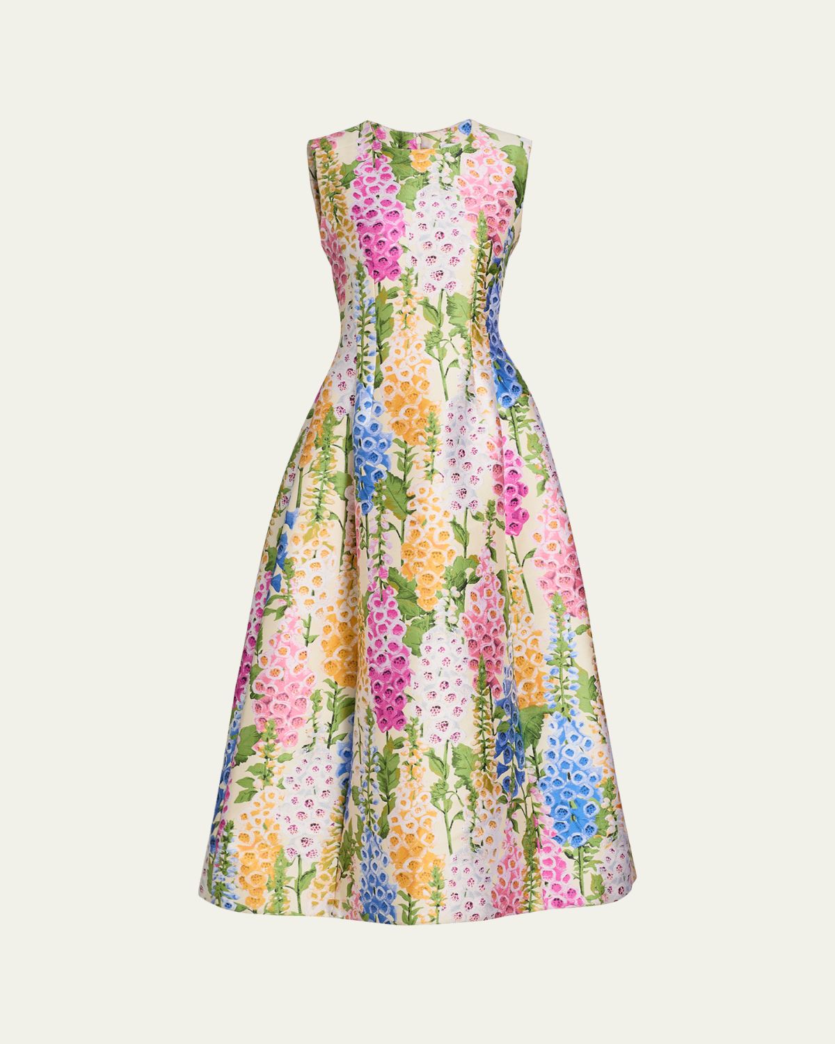 Oscar de la Renta Sleeveless Multi Floral Jacquard Tea-Length Dress