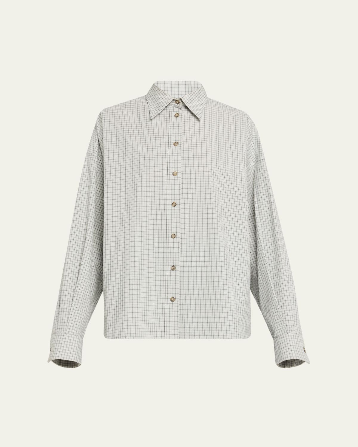 Brandon Maxwell Harvey Check Button-Down Boyfriend Shirt