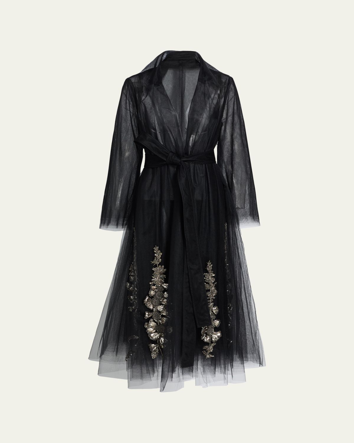 Oscar de la Renta Foxglove Embellished Tulle Belted Flare Coat
