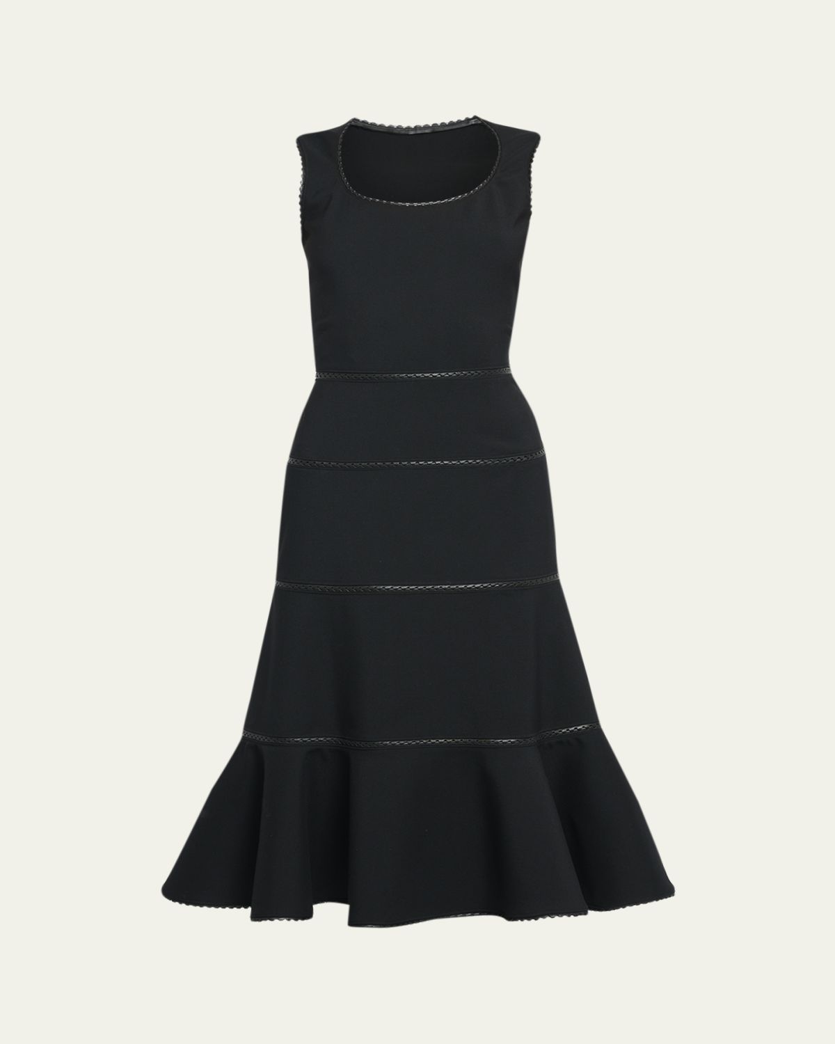 ALAIA Leather Braided Sleeveless Tiered Midi Dress