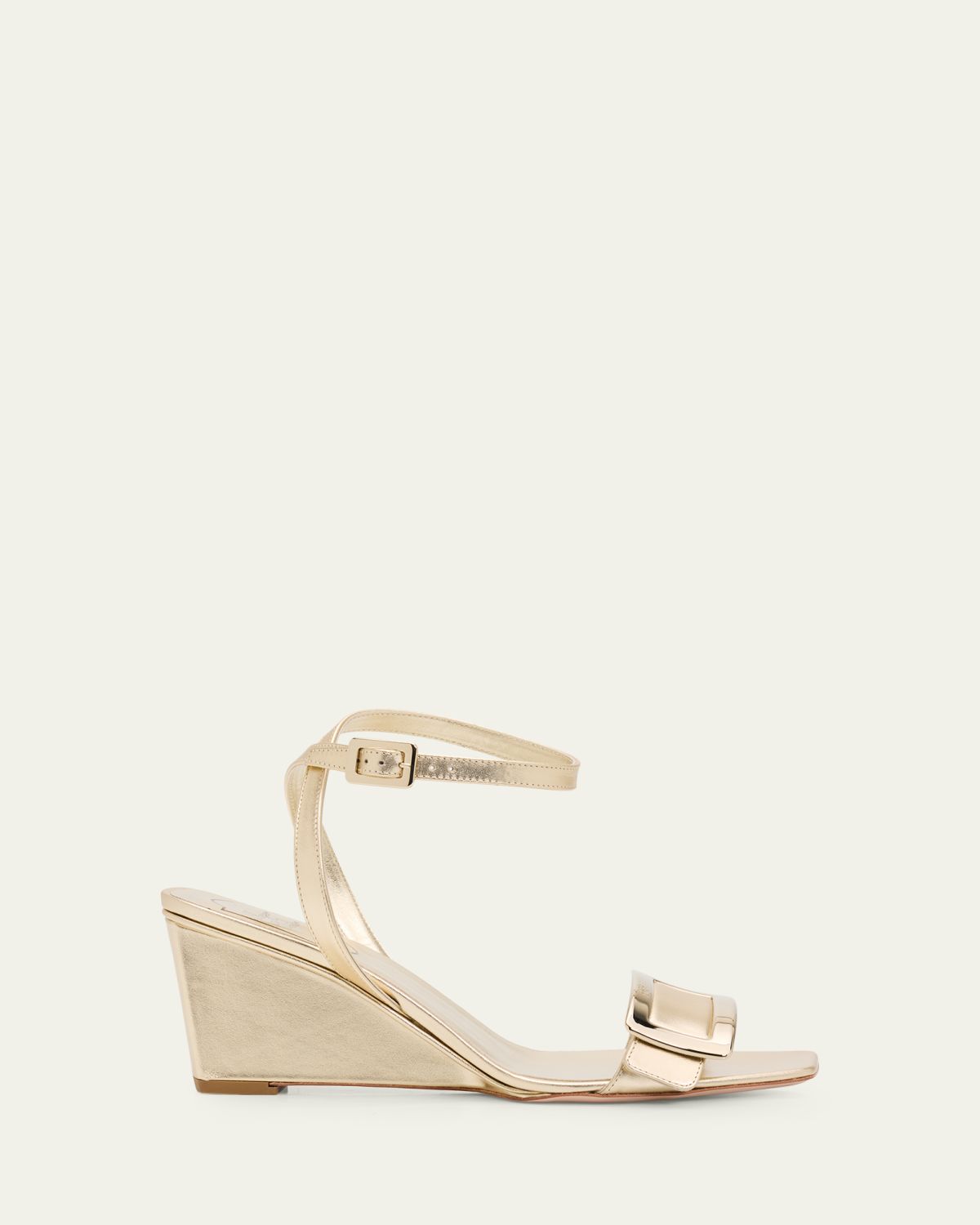 Roger Vivier 60mm Belle Vivier Metallic Leather Wedge Sandals