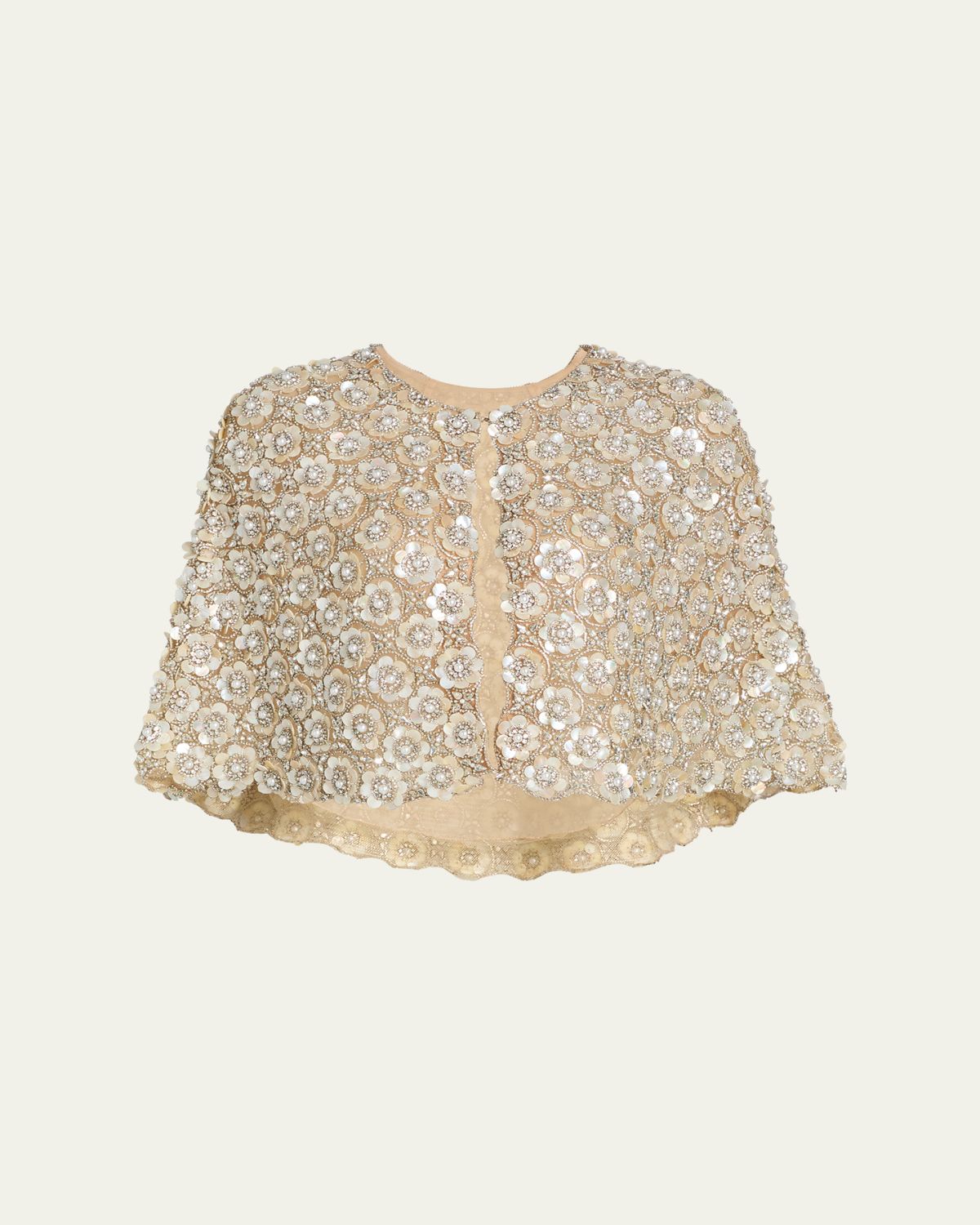 Oscar de la Renta Pearly Embroidered Short Cape Jacket