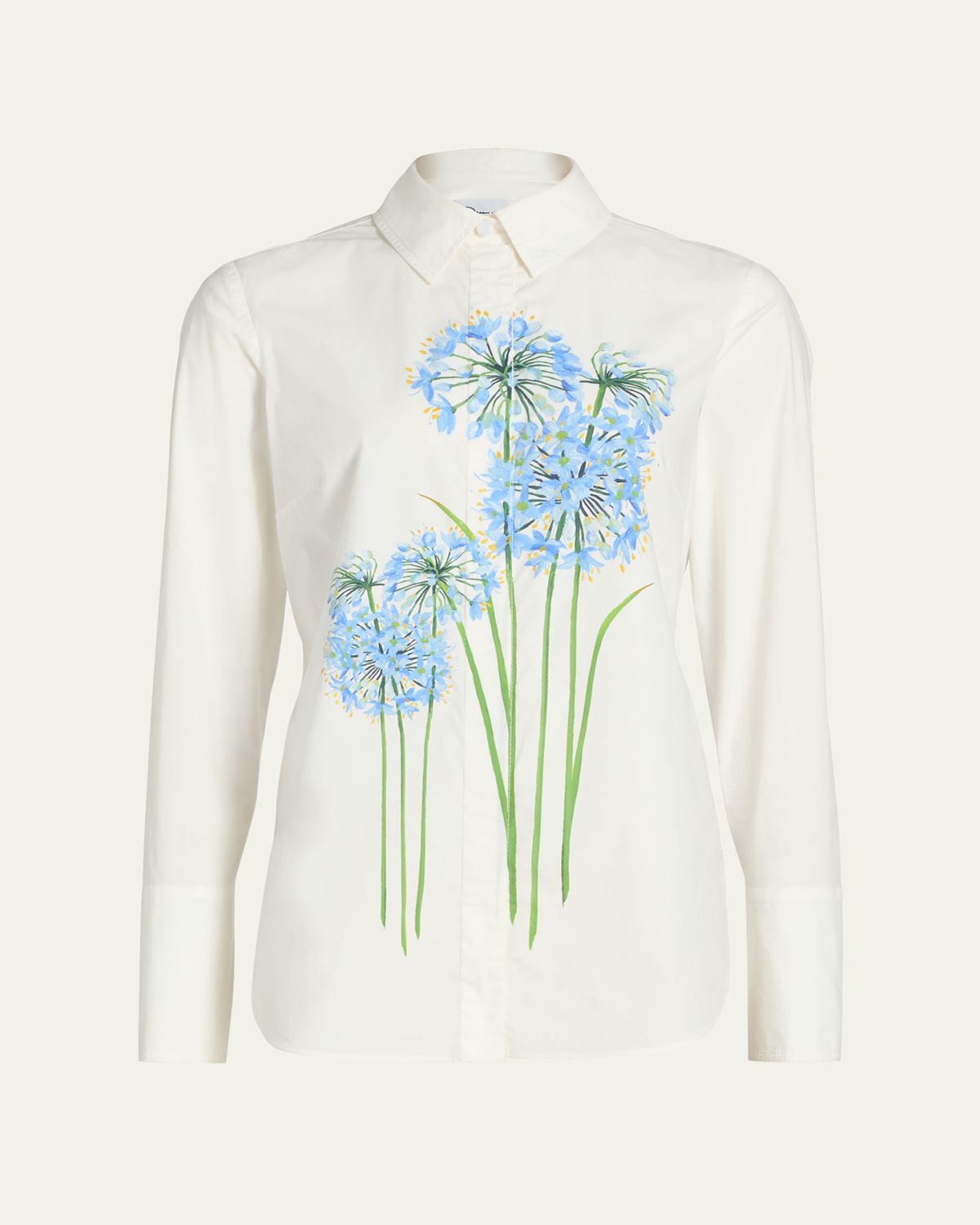 Oscar de la Renta Allium-Print Cotton Stretch Button-Down Shirt