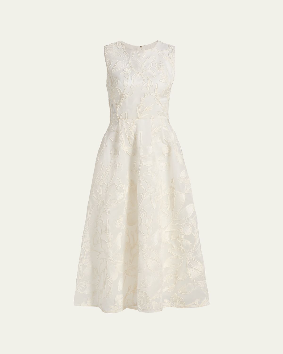 Monique Lhuillier Floral Cord Embroidered Organza Midi Dress