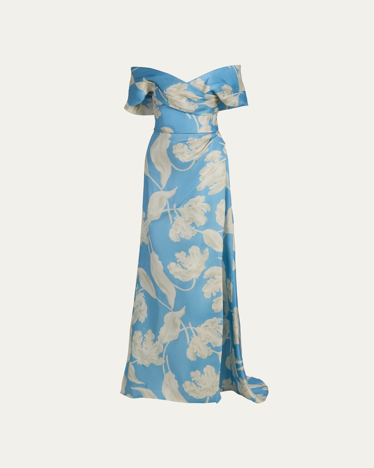 Monique Lhuillier Off-The-Shoulder Floral Gazar Trumpet Gown