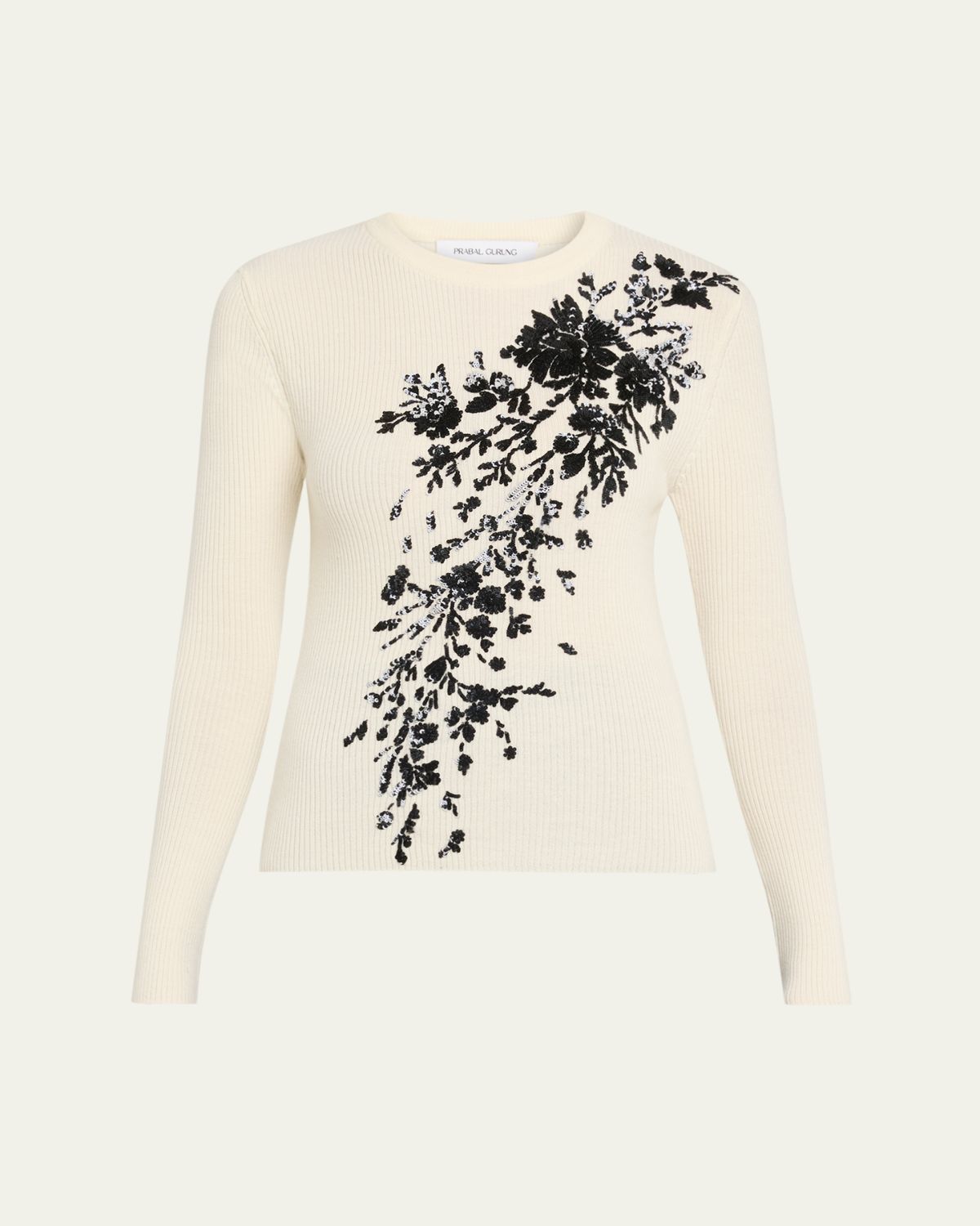Prabal Gurung Sequin Floral-Embroidered Rib Knit Shirt