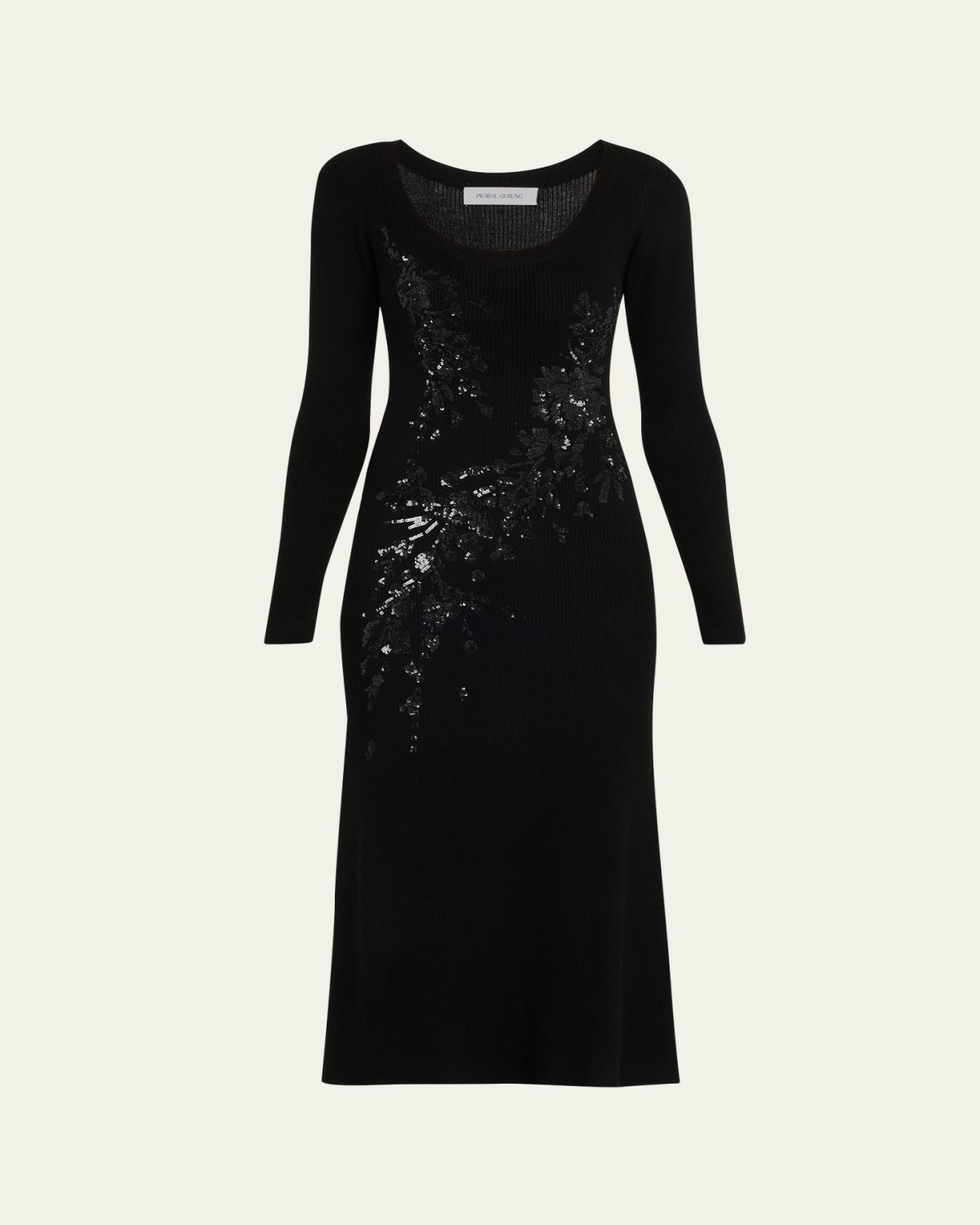 Prabal Gurung Sequin Floral-Embroidered Rib Knit Midi Dress