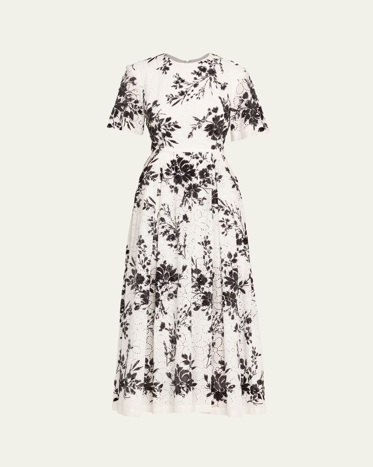 Prabal Gurung Sequin Floral Embroidered Eyelet Midi Dress
