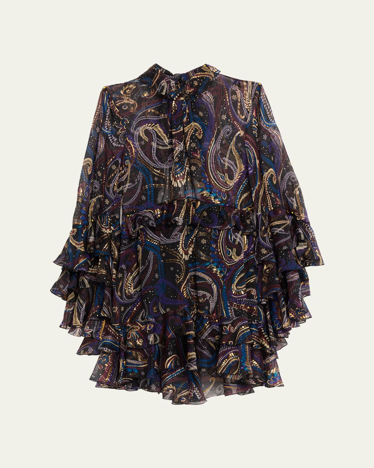 Etro Ruffle Paisley Chiffon Backless Mini Dress