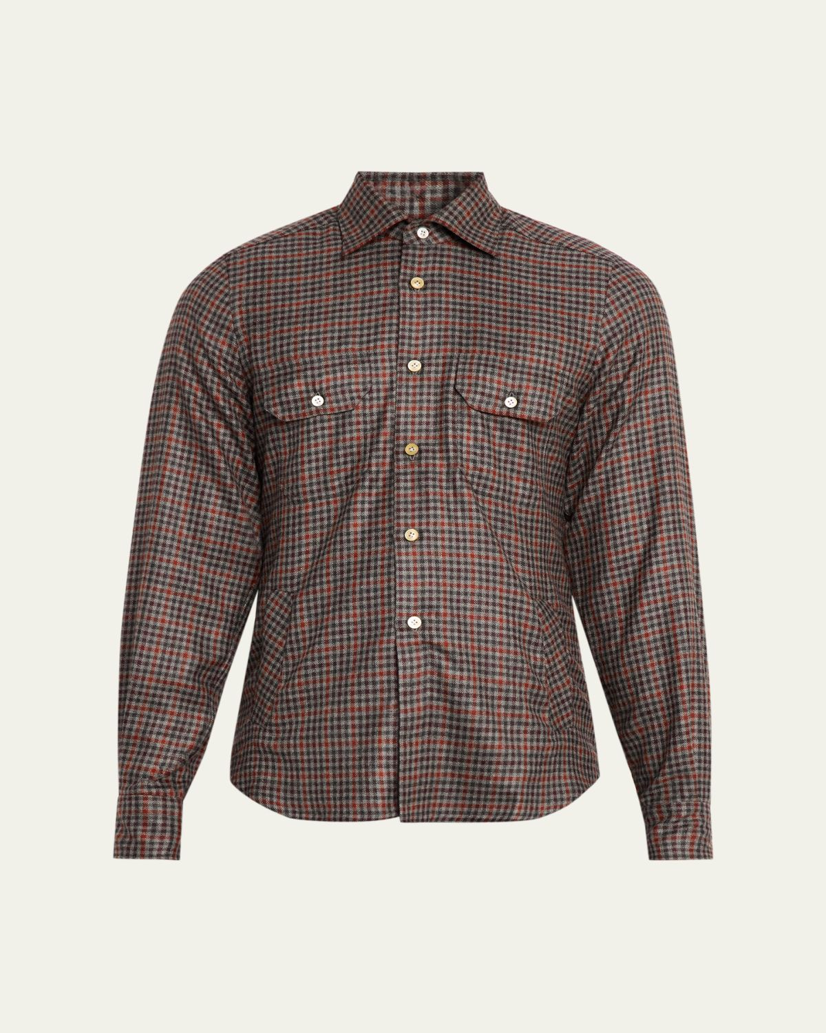 Kiton Men's Cotton Check Double-Pocket Button-Down Shirt