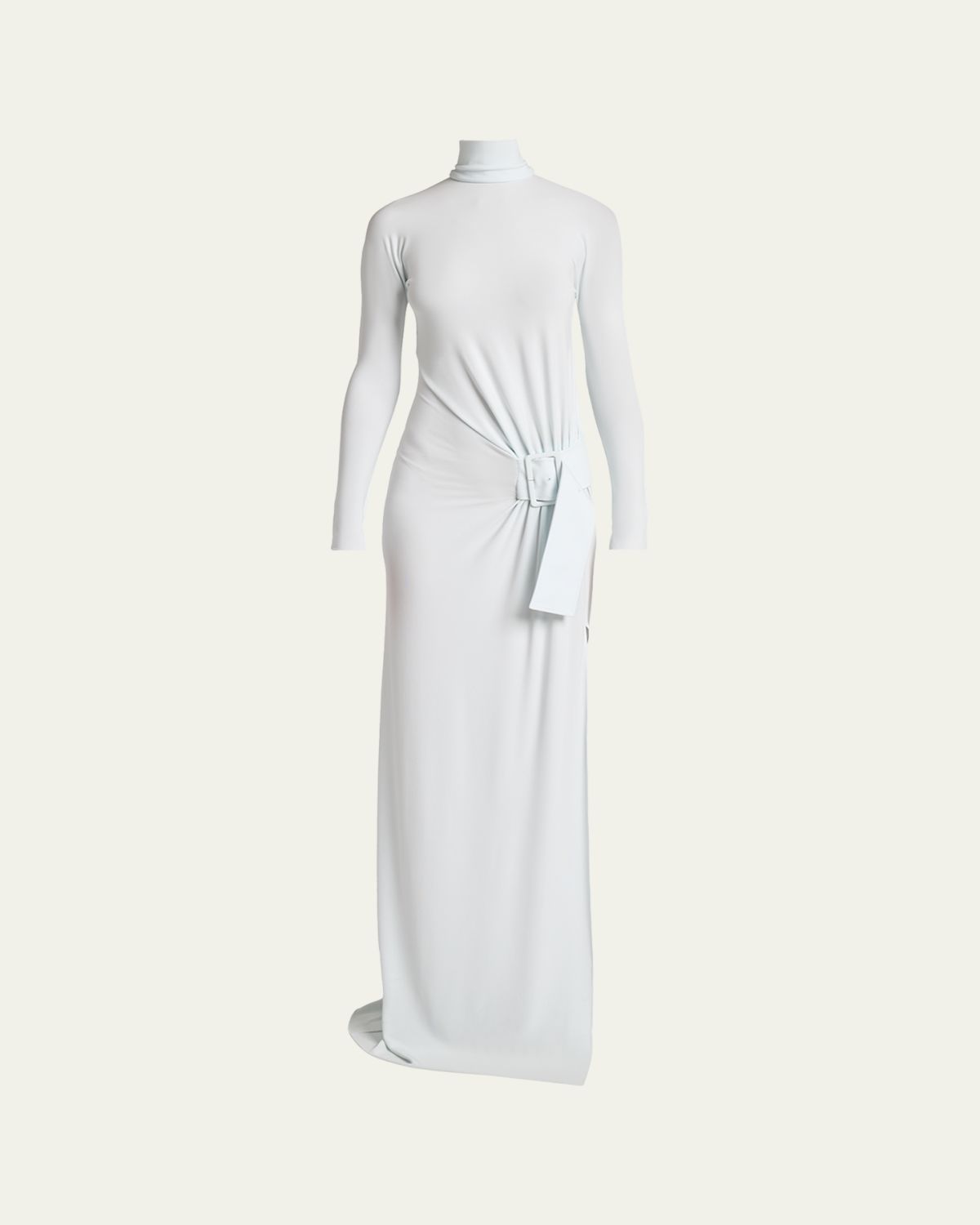 Courreges Turtleneck Belted Crepe Jersey Maxi Dress