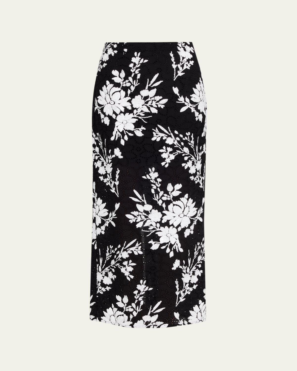 Prabal Gurung Sequin Floral Embroidered Eyelet Maxi Skirt