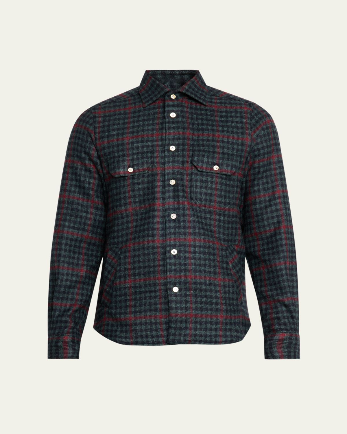 Kiton en's Cotton Check Double-Pocket Button-Down Shirt