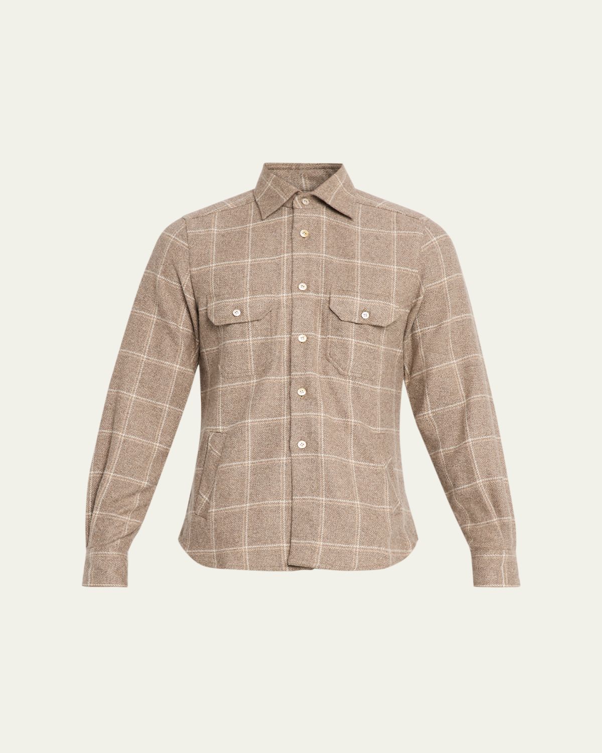 Kiton en's Cotton Windowpane Double-Pocket Button-Down Shirt