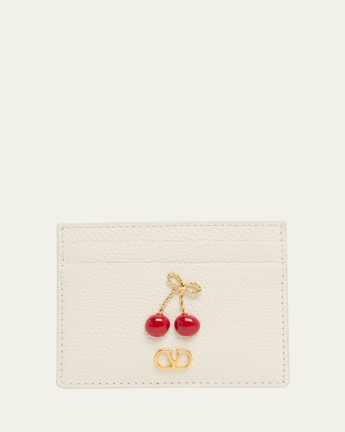 Valentino Garavani Cherry-Embellished Leather Card Case
