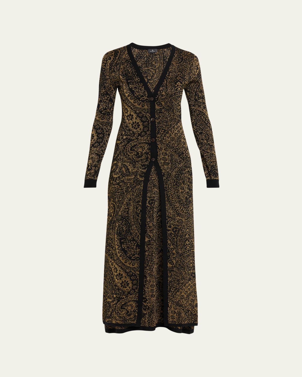 Etro Metallic Paisley Knit V-Neck Long Cardigan