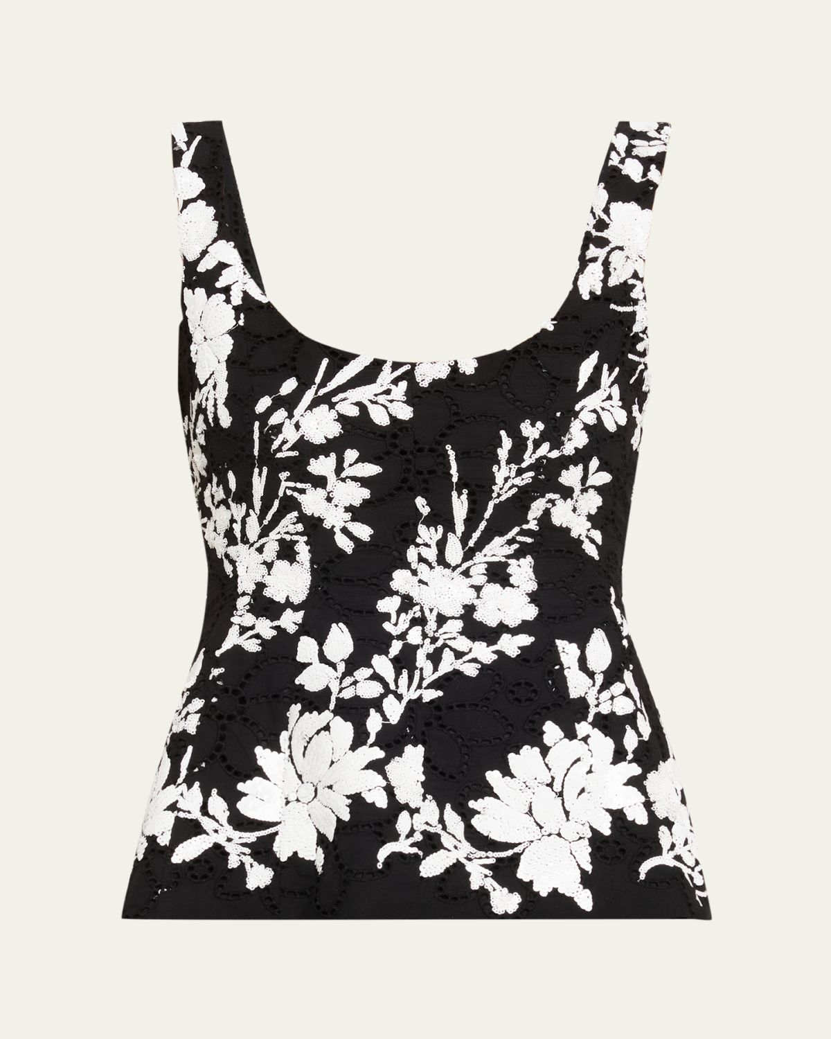 Prabal Gurung Sequin Floral-Embroidered Eyelet Tank Top