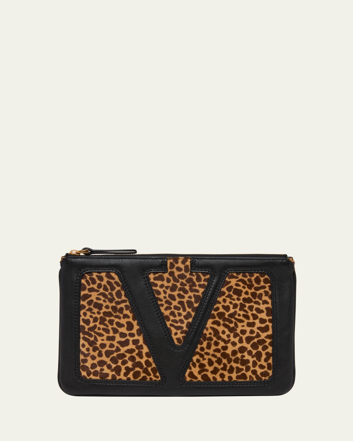 Valentino Garavani Medium Animal-Print Calf Hair Flat Pouch Bag