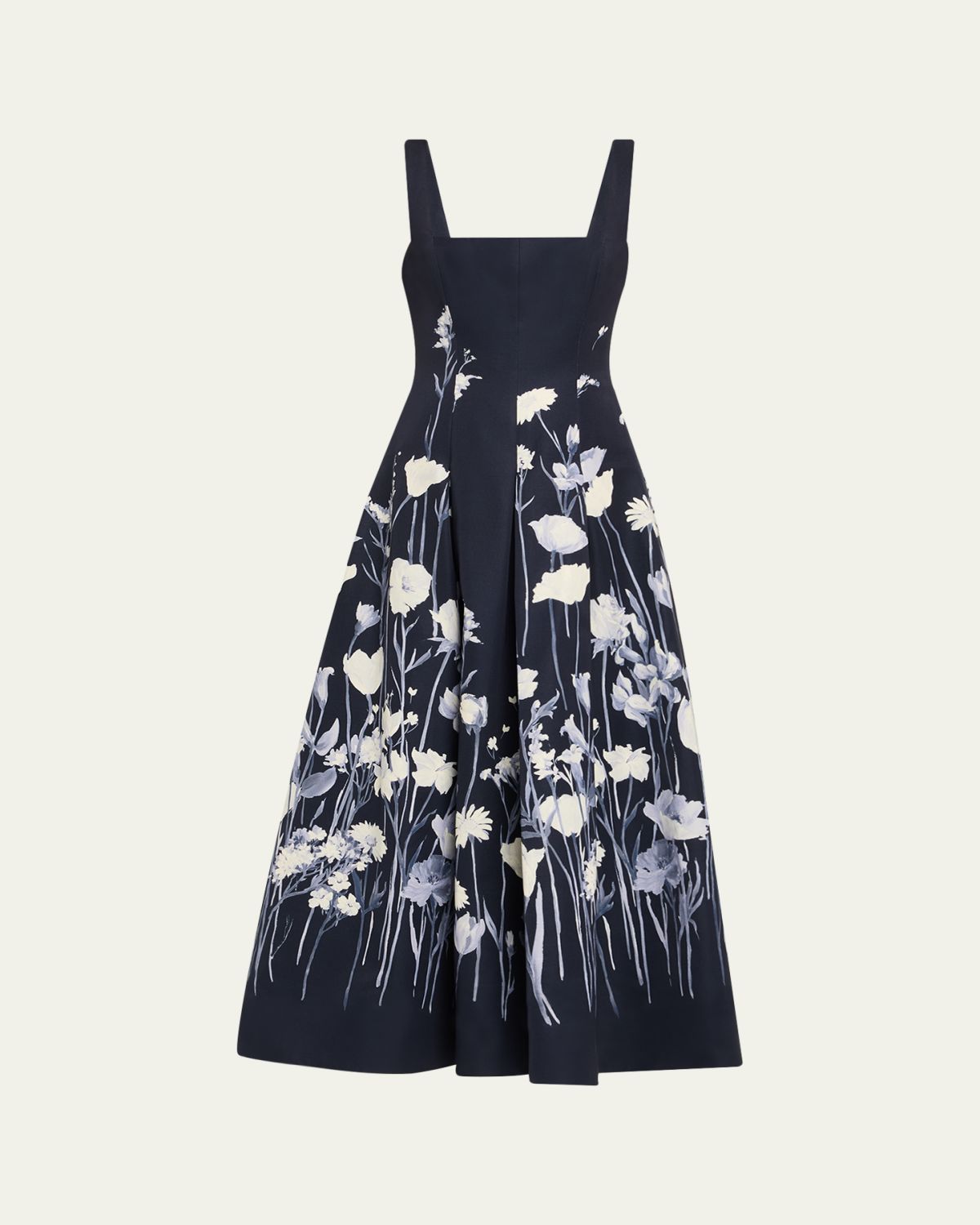 Lela Rose Floral Faille Sleeveless Fit-&-Flare Gown
