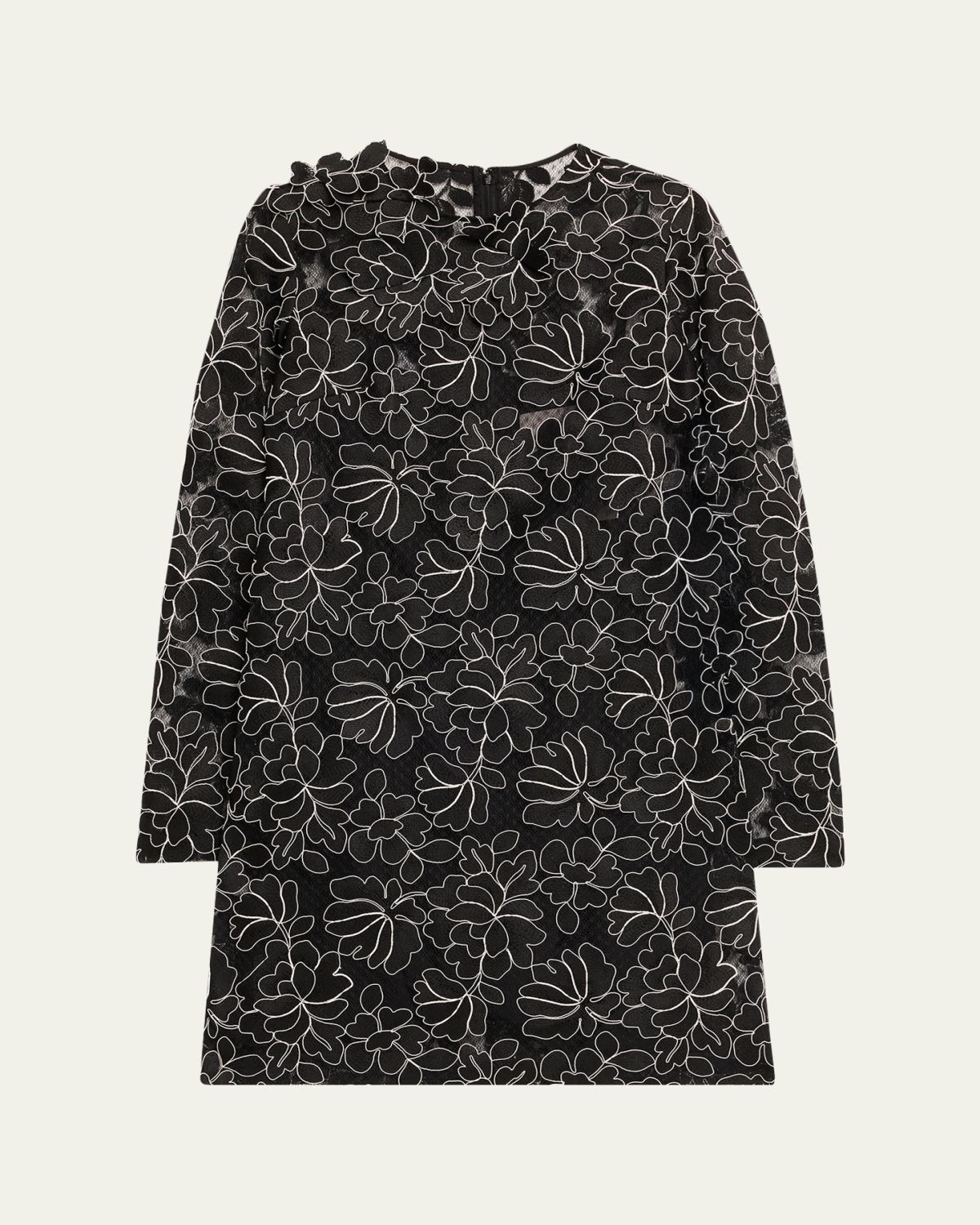 Lela Rose Holly Floral Lace Long-Sleeve Mini Dress