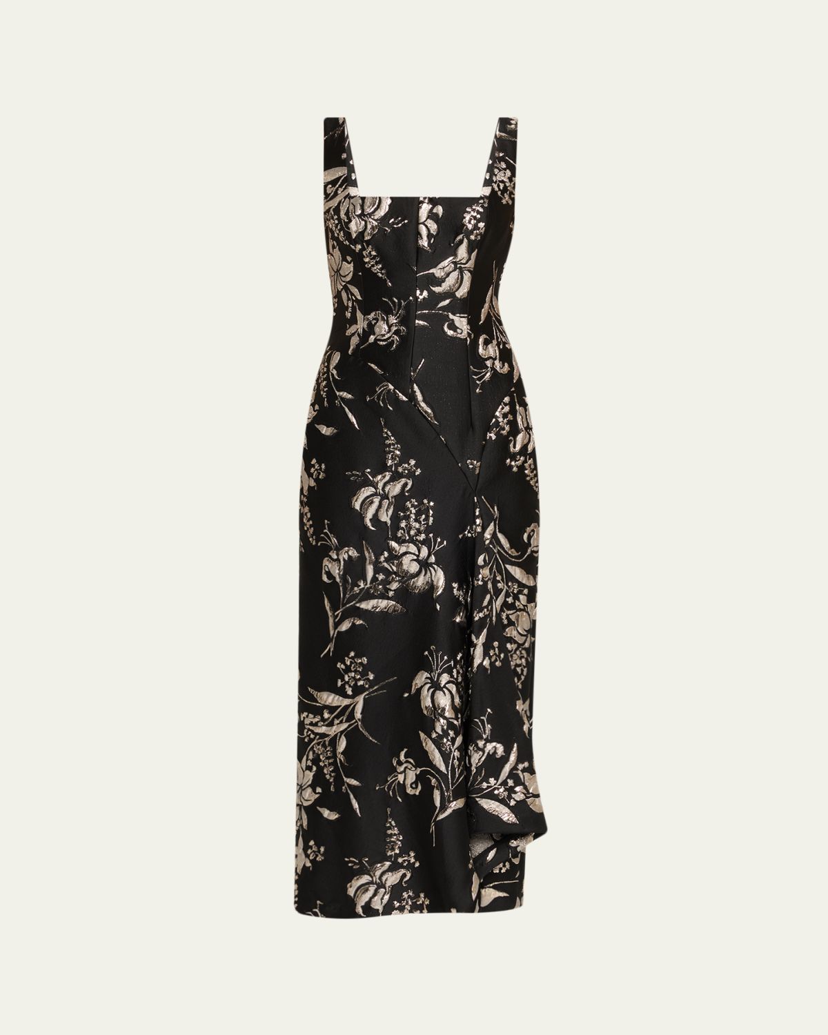 Lela Rose Metallic Floral Jacquard Sleeveless Maxi Dress