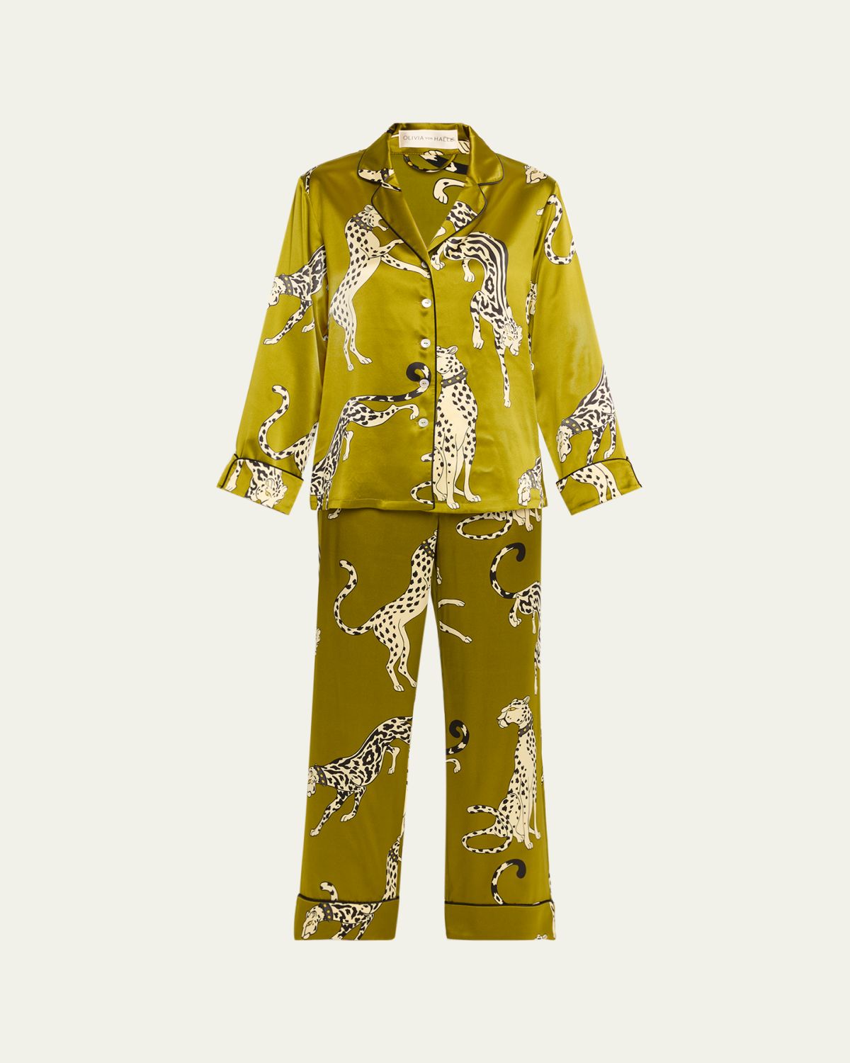 Olivia von Halle Lila Animal-Print Silk Satin Pajama Set