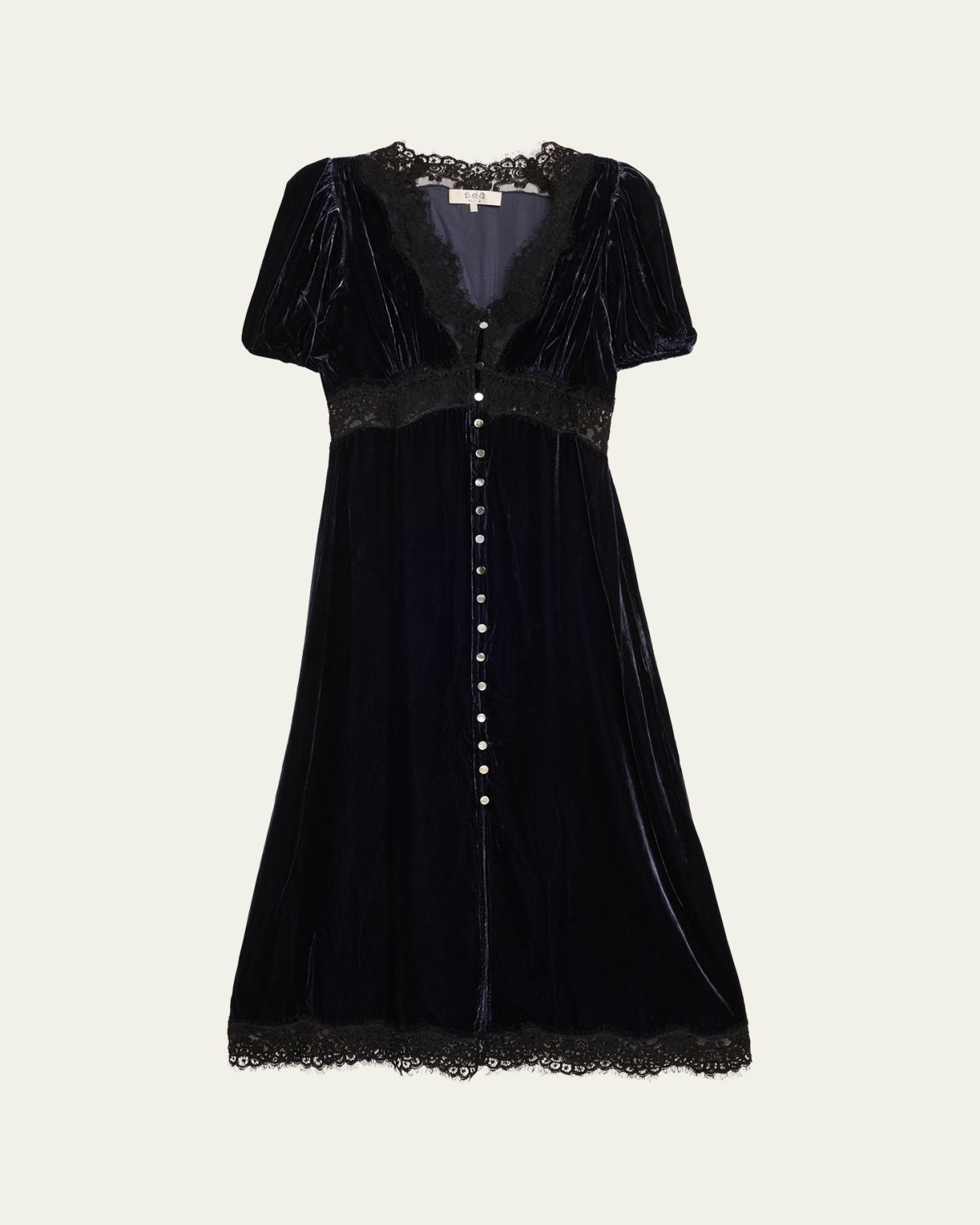 Sea Clarice Lace-Trim Velvet Midi Dress