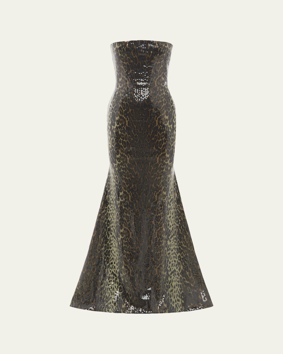 Alex Perry Strapless Leopard-Print Sequined Longline Trumpet Gown