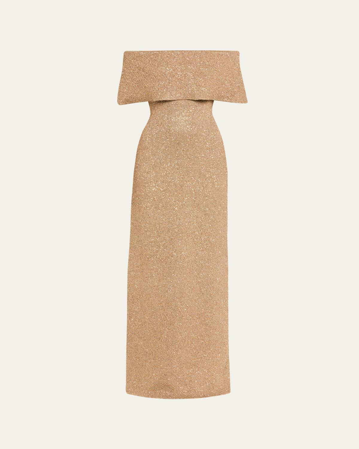 Lela Rose Deed Off-The-Shoulder Sequin Knit Gown